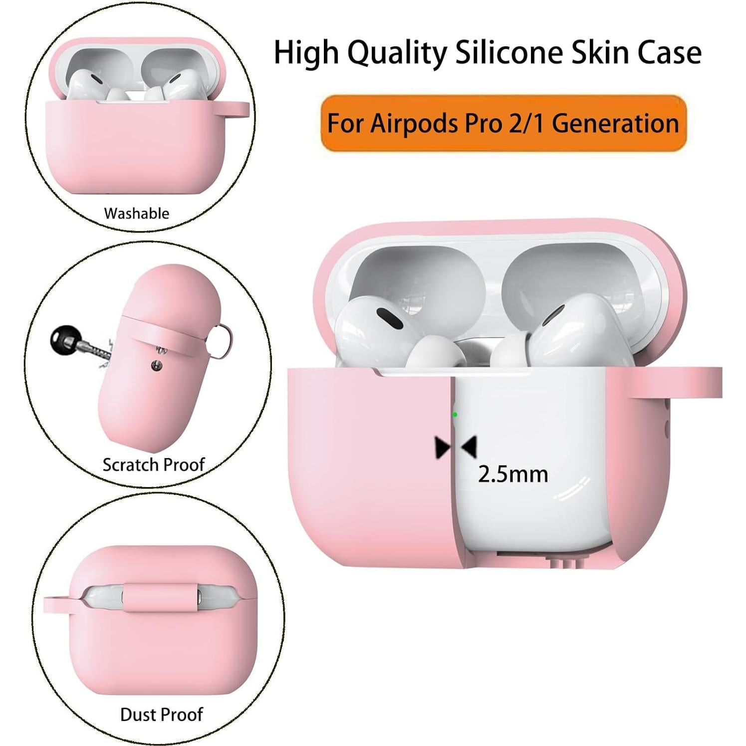 Funda de Silicona Rosa para Airpods Pro 2ª/1ª Gen con Llavero
