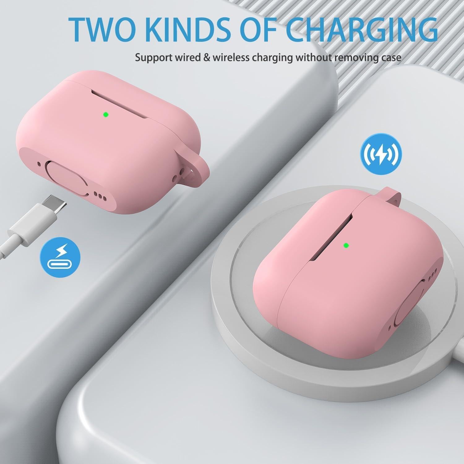 Funda de Silicona Rosa para Airpods Pro 2ª/1ª Gen con Llavero