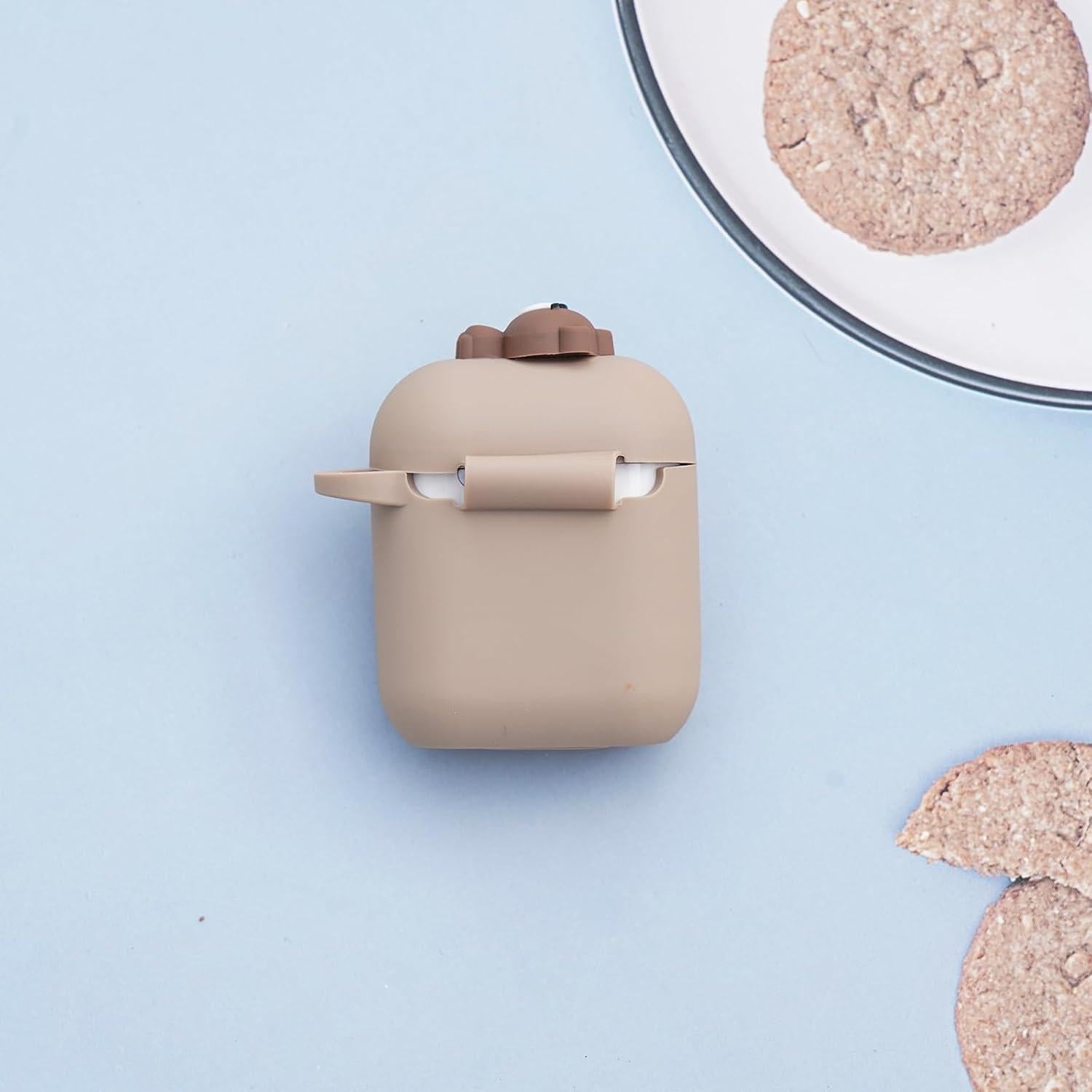 Funda de Silicona Wonhibo para AirPods 1 y 2 - Oso Caqui