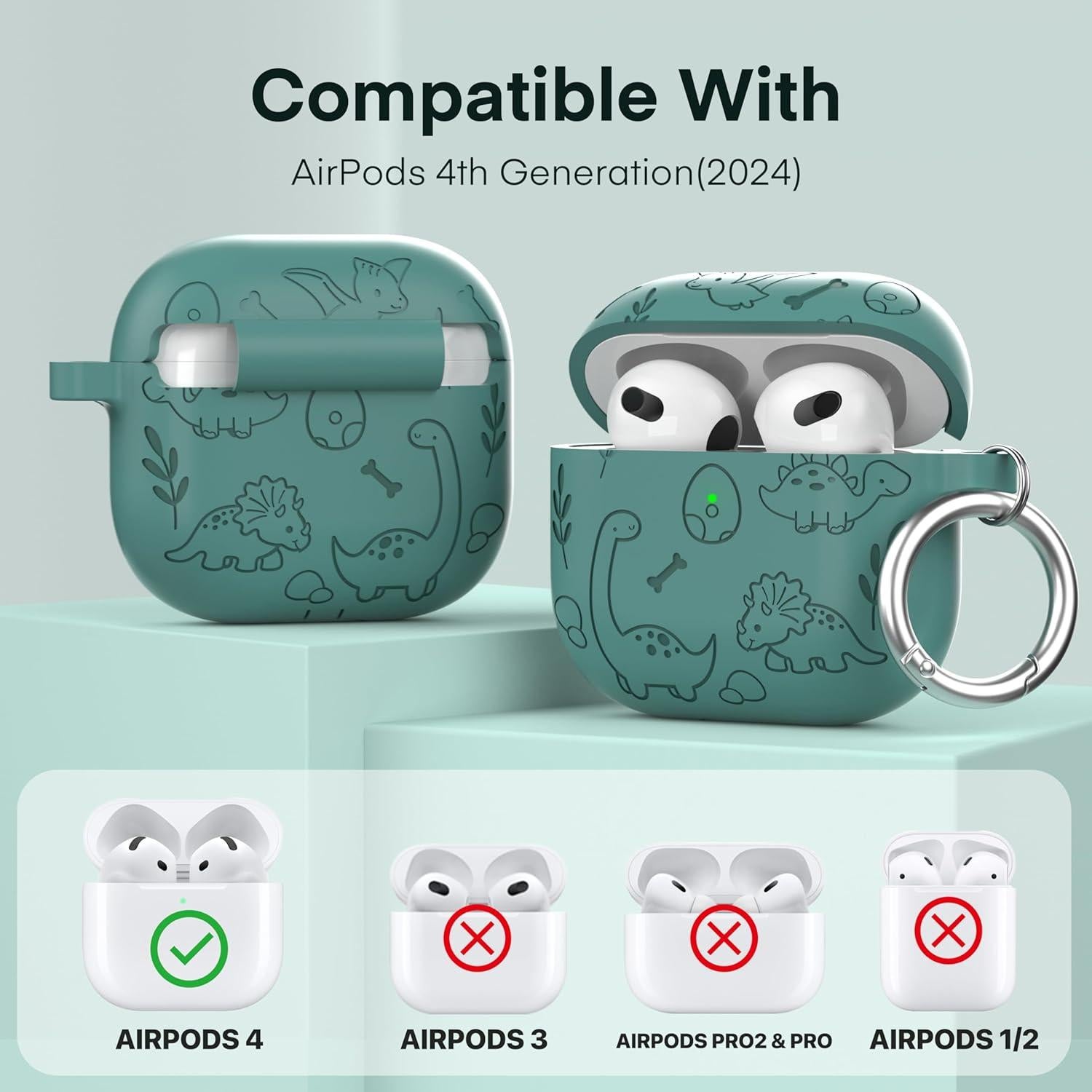 Funda Protectora Silicona Maxjoy para AirPods 4 - Dinosaurio