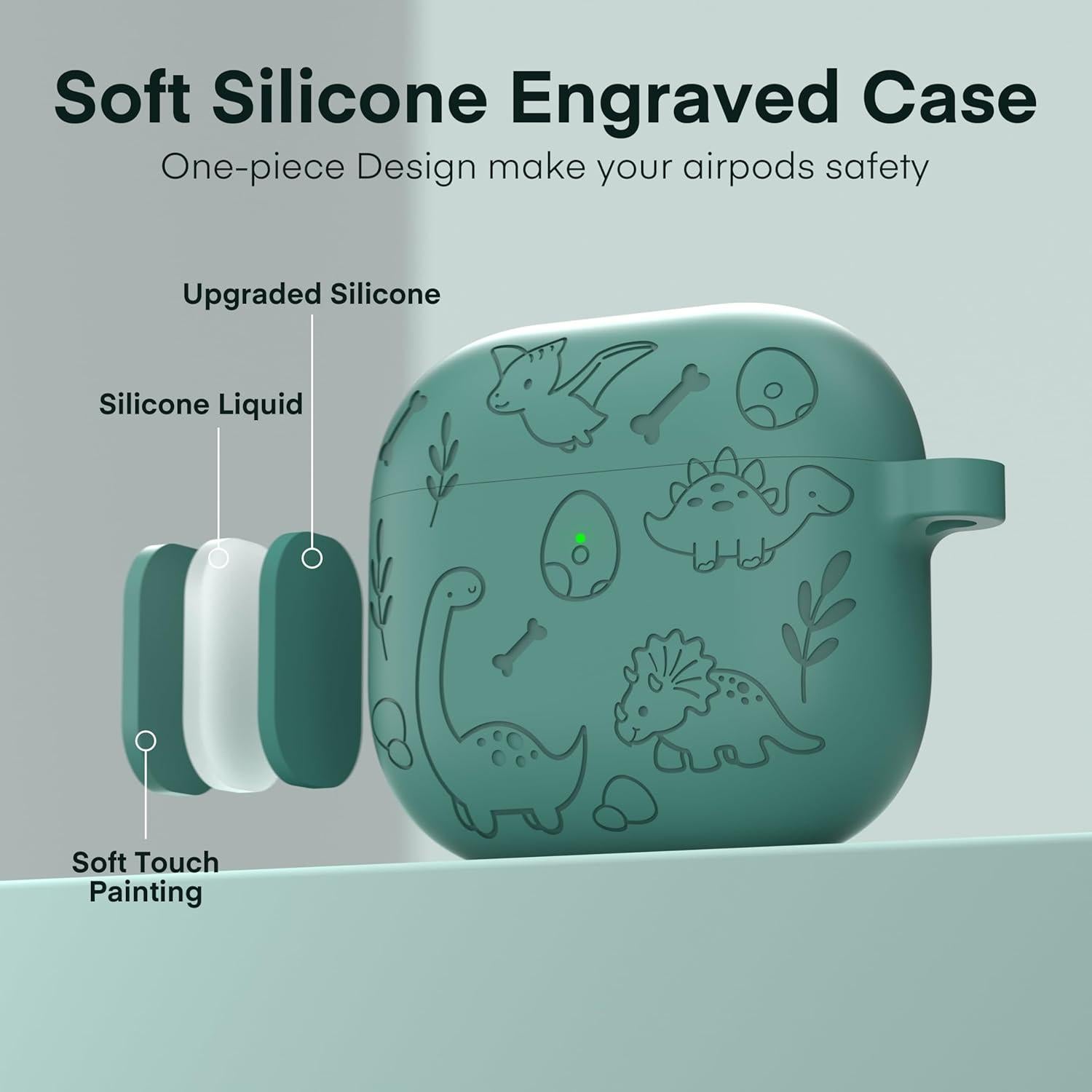 Funda Protectora Silicona Maxjoy para AirPods 4 - Dinosaurio