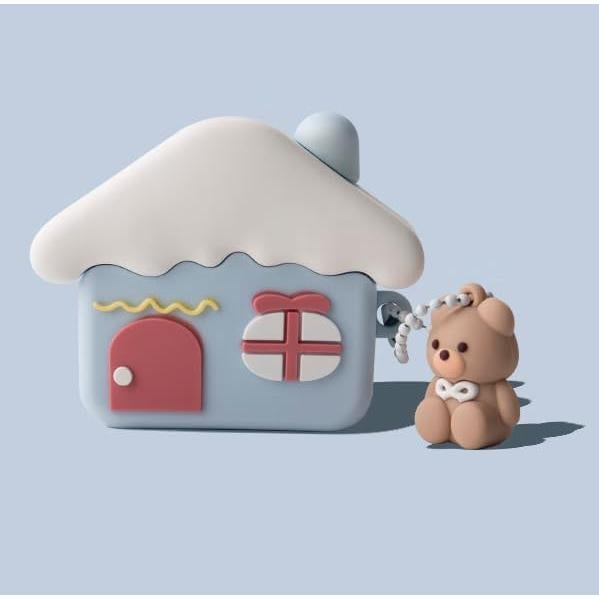 Funda de Silicona para AirPods 1 y 2 Casa de Nieve con Llavero