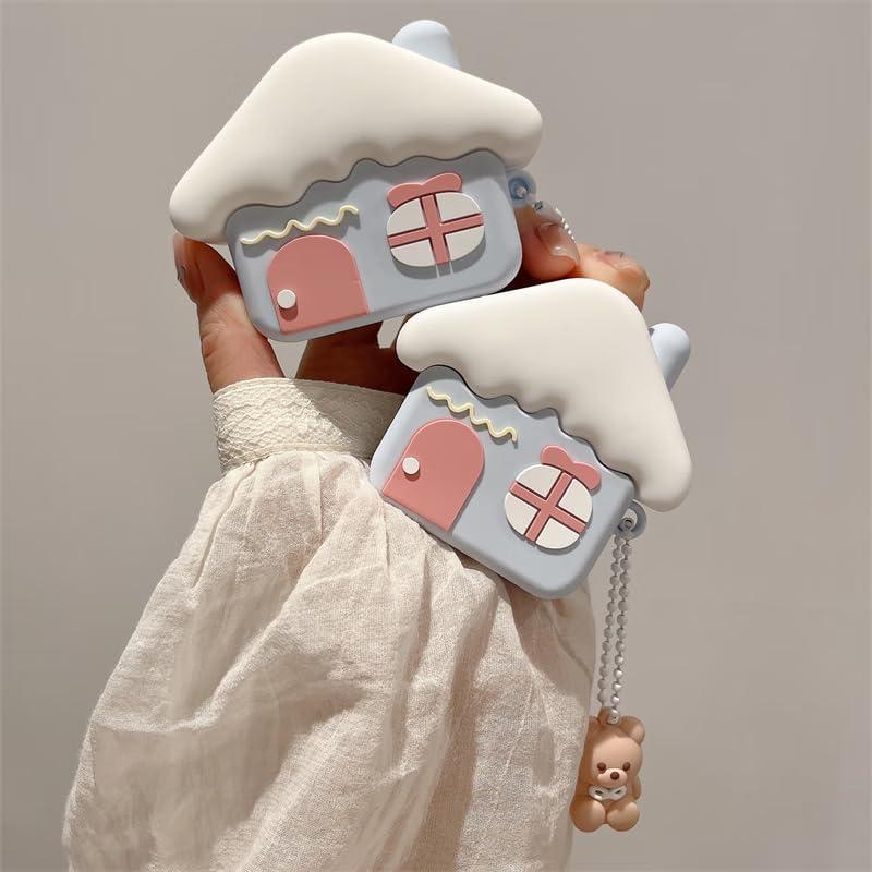 Funda de Silicona para AirPods 1 y 2 Casa de Nieve con Llavero