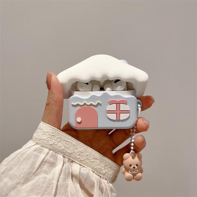 Funda de Silicona para AirPods 1 y 2 Casa de Nieve con Llavero