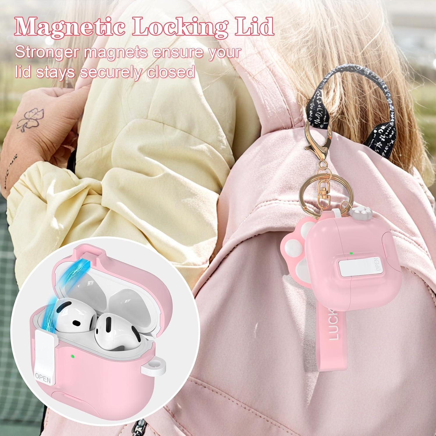 Funda Rosa para AirPods 4 con Llavero y Kit de Limpieza