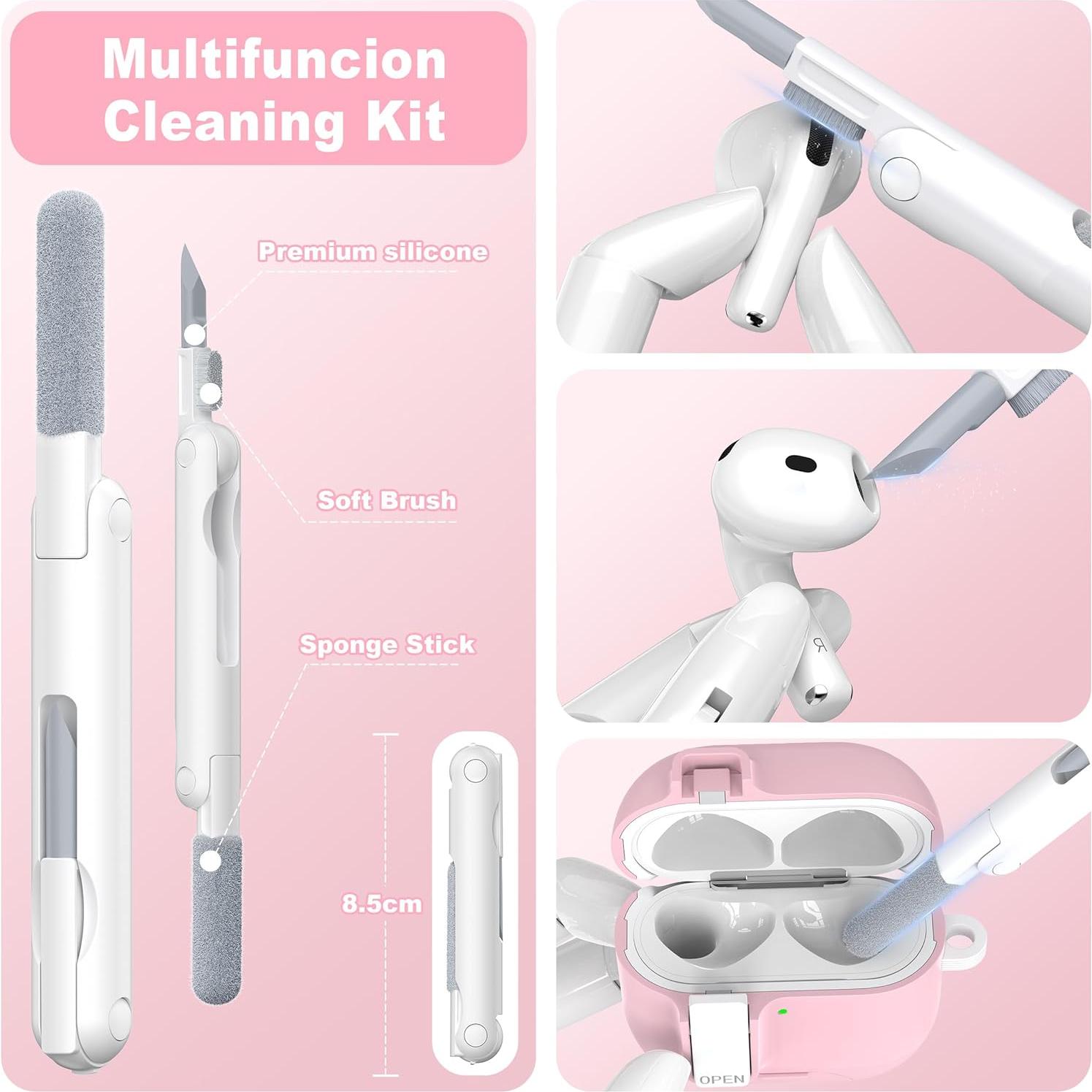 Funda Rosa para AirPods 4 con Llavero y Kit de Limpieza