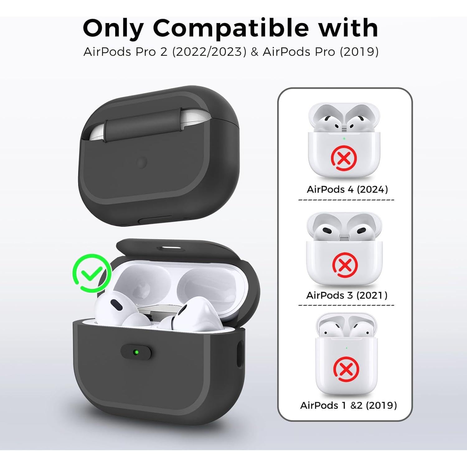 Funda de Silicona TRONWIN para AirPods Pro 2/1 - Negro con Bloqueo