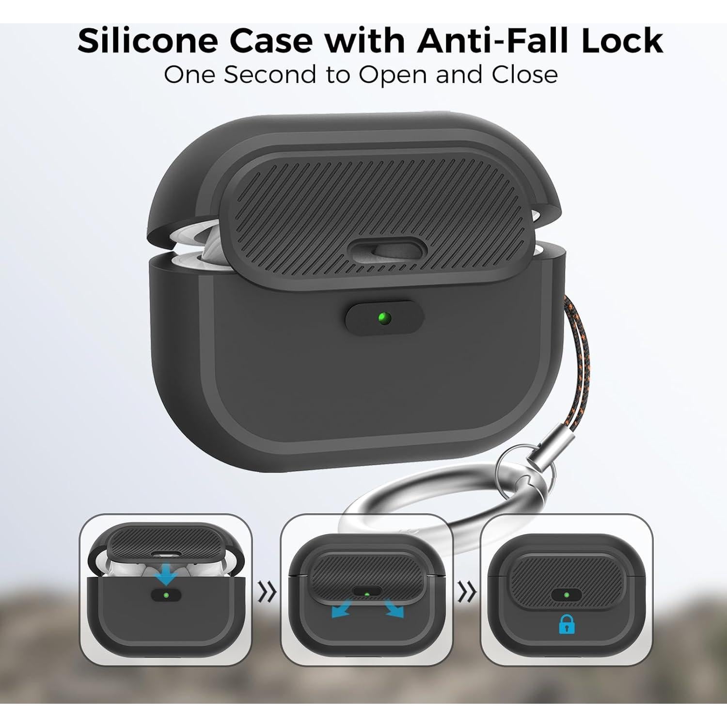 Funda de Silicona TRONWIN para AirPods Pro 2/1 - Negro con Bloqueo
