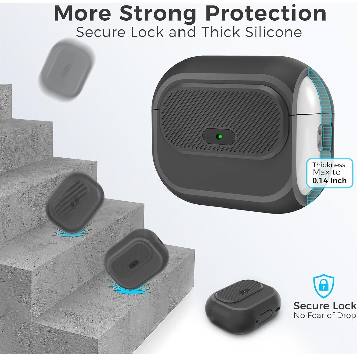 Funda de Silicona TRONWIN para AirPods Pro 2/1 - Negro con Bloqueo