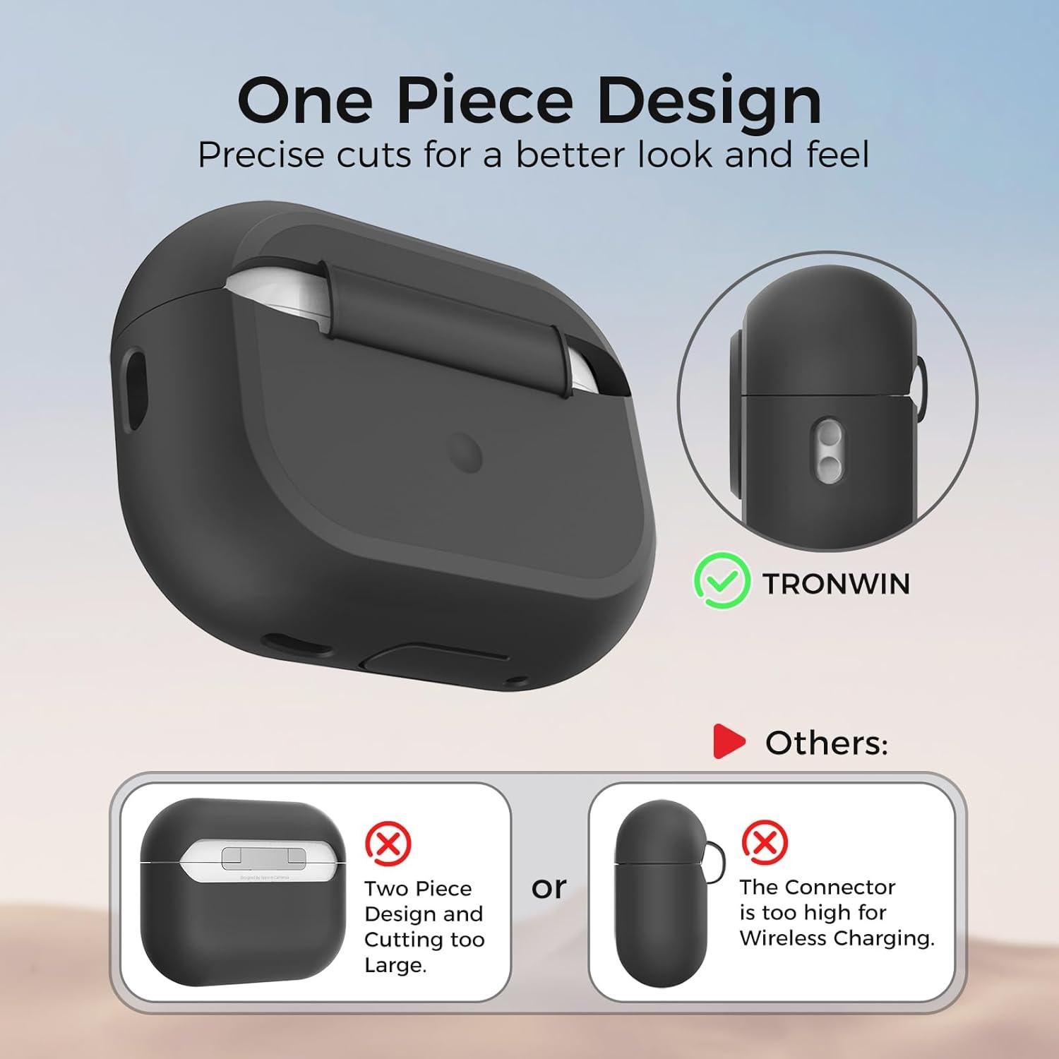 Funda de Silicona TRONWIN para AirPods Pro 2/1 - Negro con Bloqueo