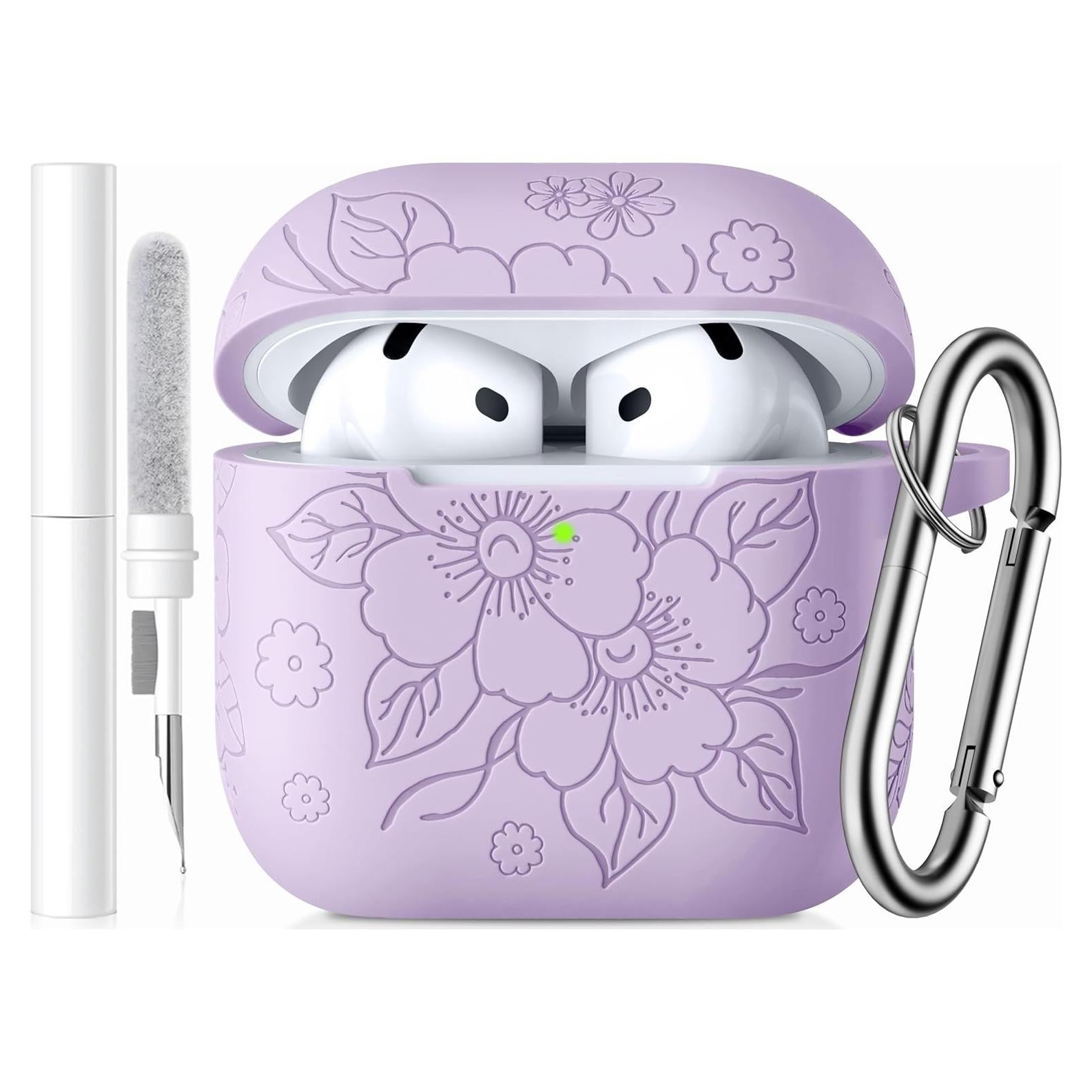 Funda Protectora Silicona Lavanda para AirPods 4 con Kit de Limpieza