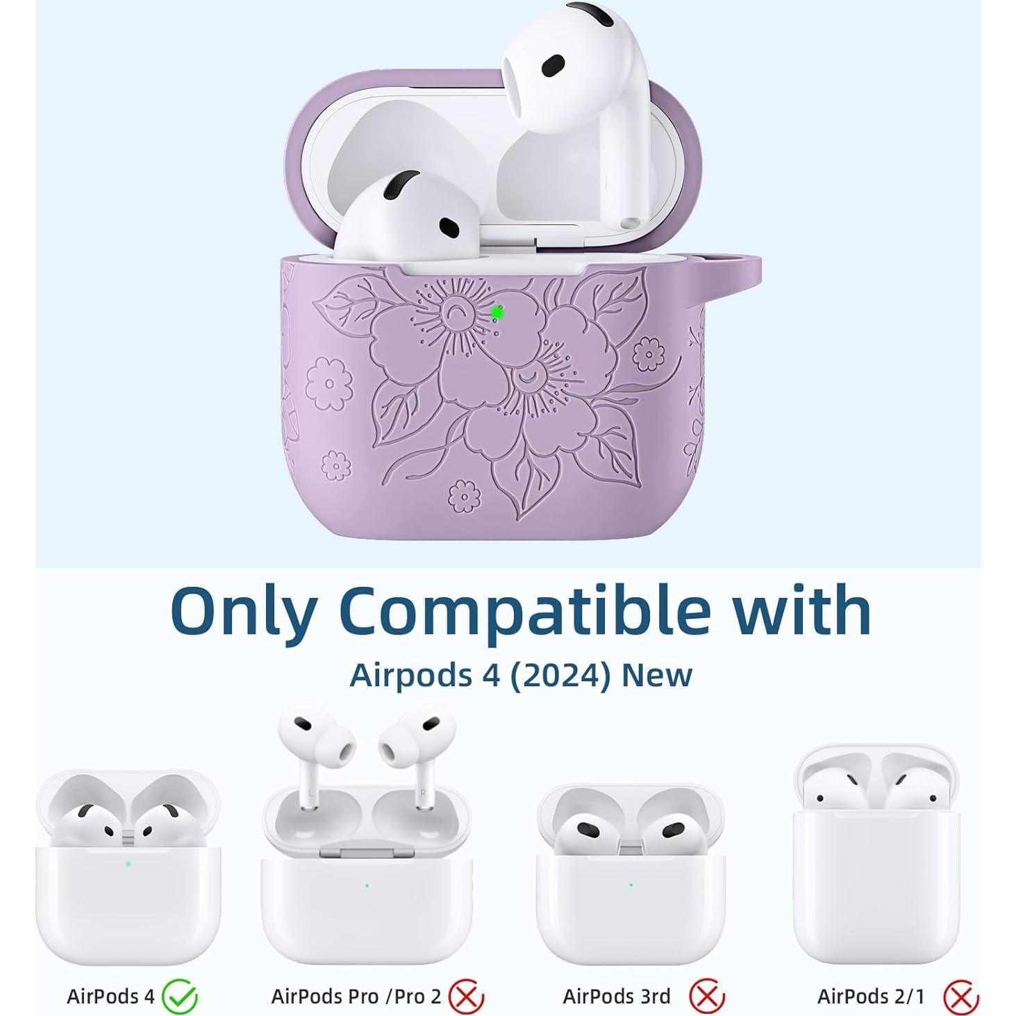 Funda Protectora Silicona Lavanda para AirPods 4 con Kit de Limpieza