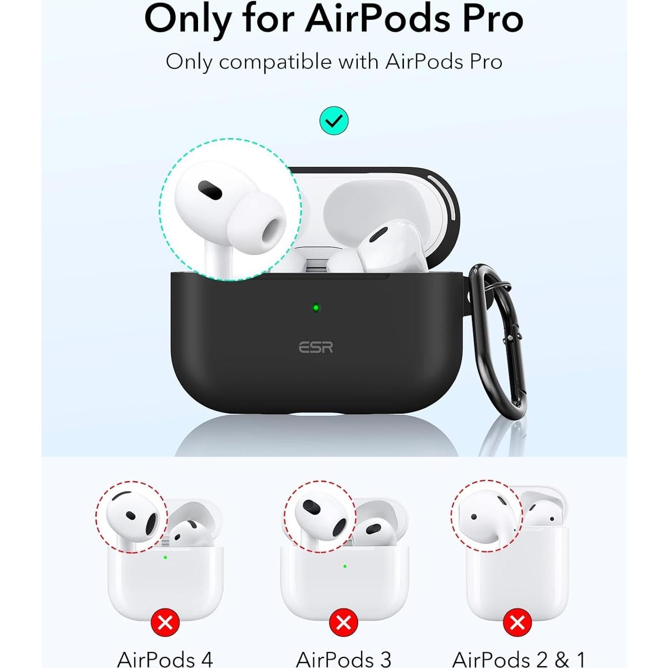 Funda ESR para AirPods Pro 2da Gen. Negra - Protección Completa