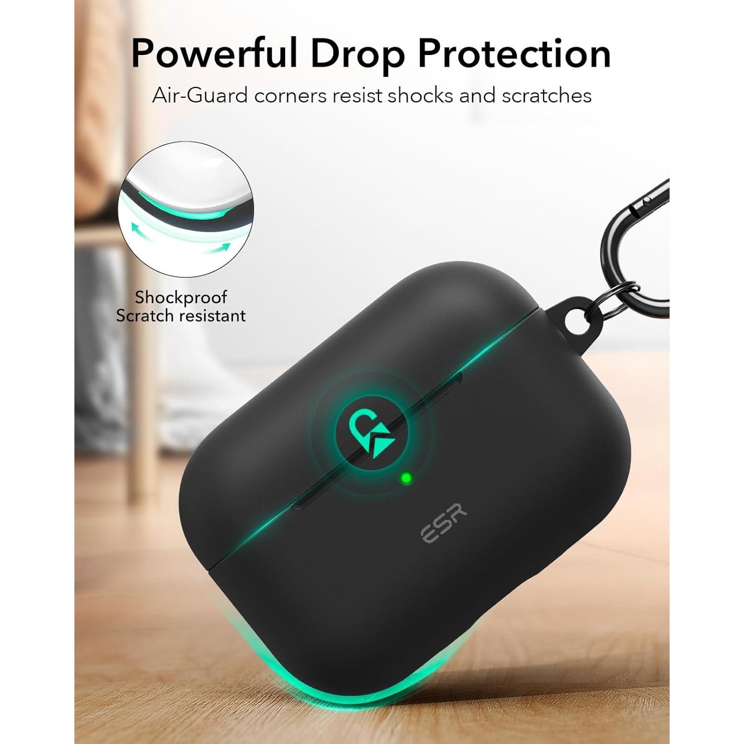 Funda ESR para AirPods Pro 2da Gen. Negra - Protección Completa