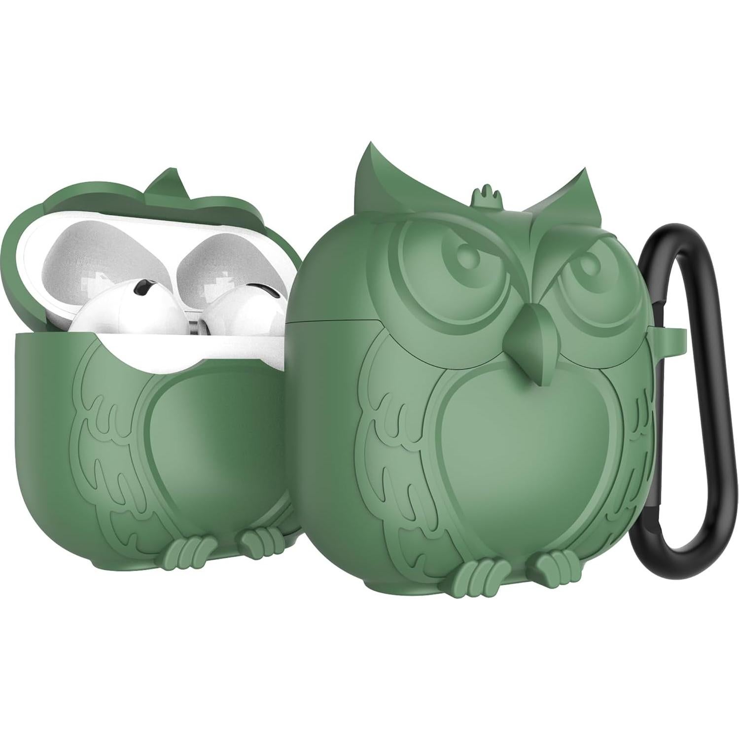 Funda de Silicona HOOKMEMO para AirPods 4 - Diseño Búho Verde