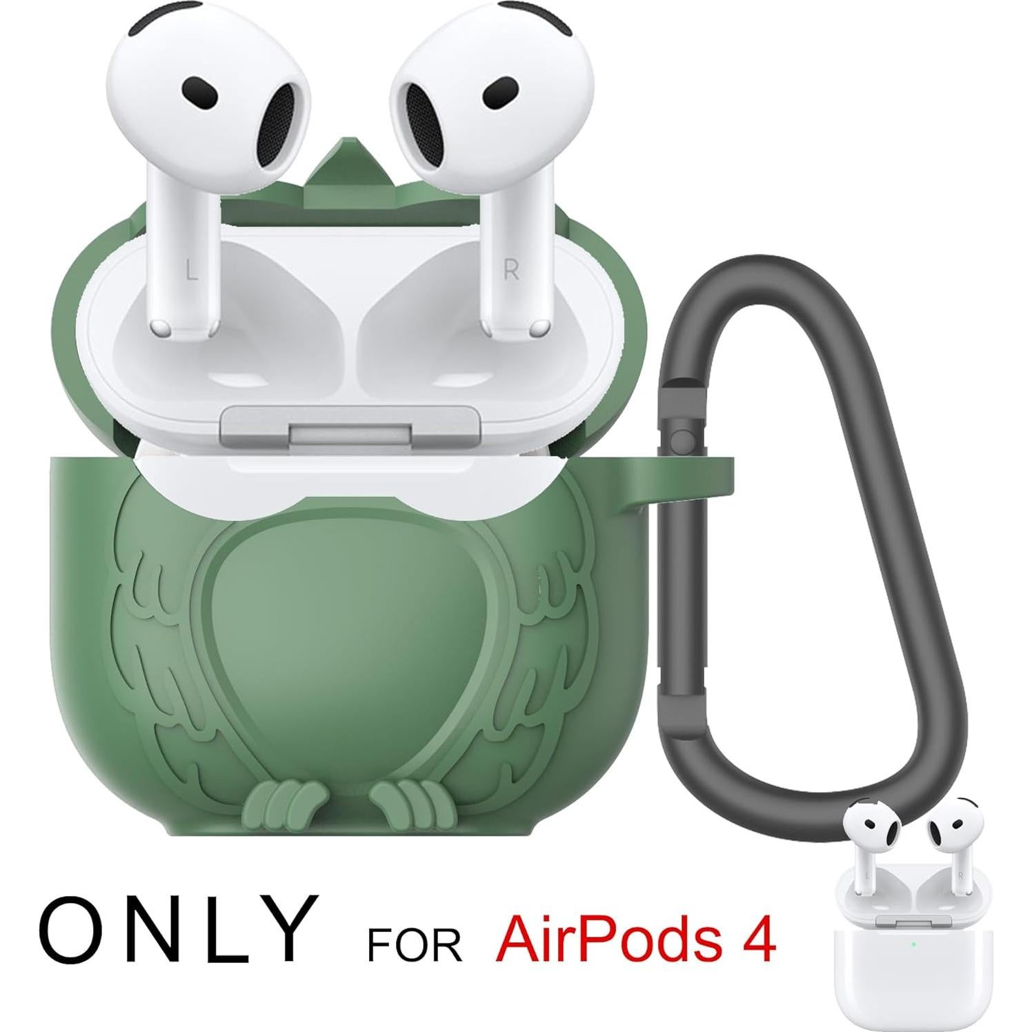 Funda de Silicona HOOKMEMO para AirPods 4 - Diseño Búho Verde
