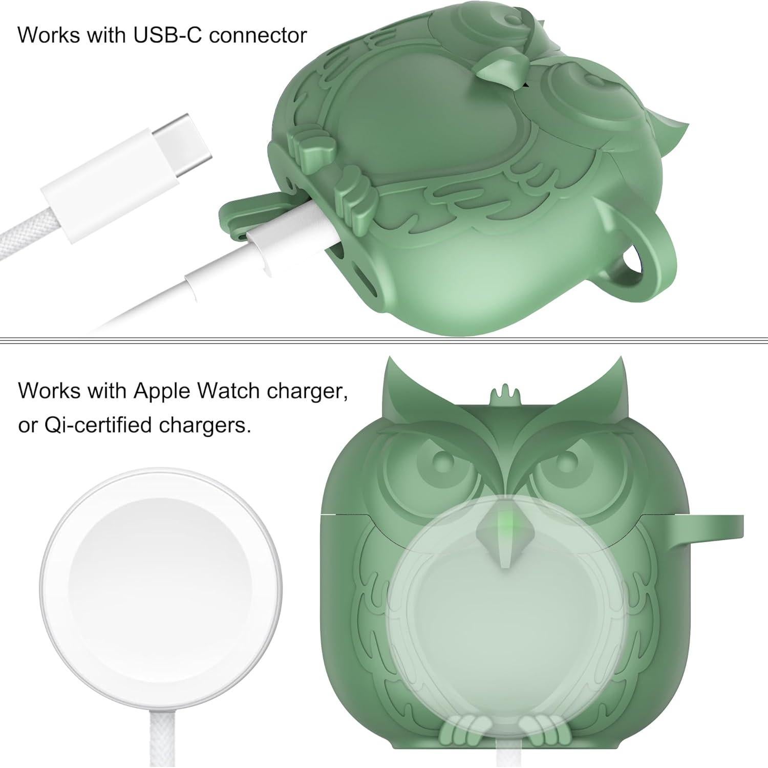 Funda de Silicona HOOKMEMO para AirPods 4 - Diseño Búho Verde