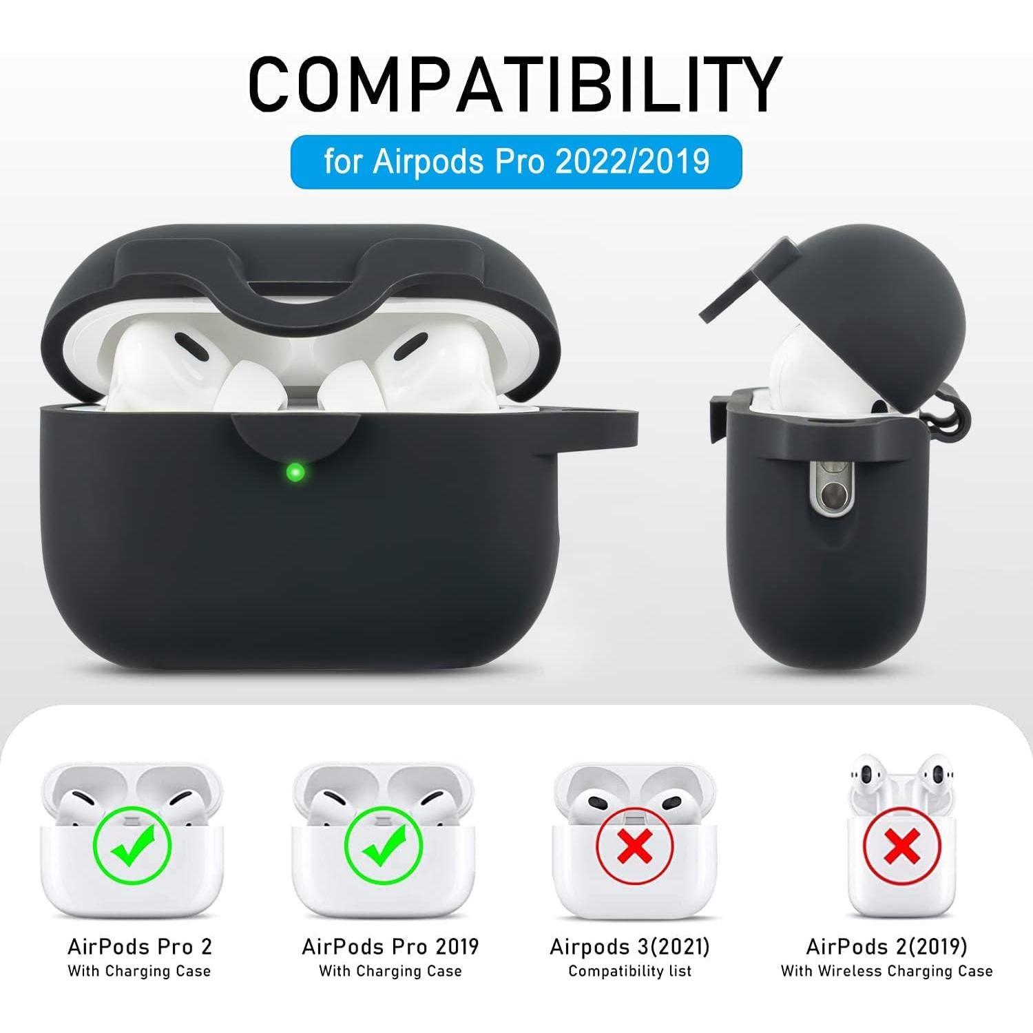 Funda de silicona VOTILE para AirPods Pro 2 - Negro con llavero