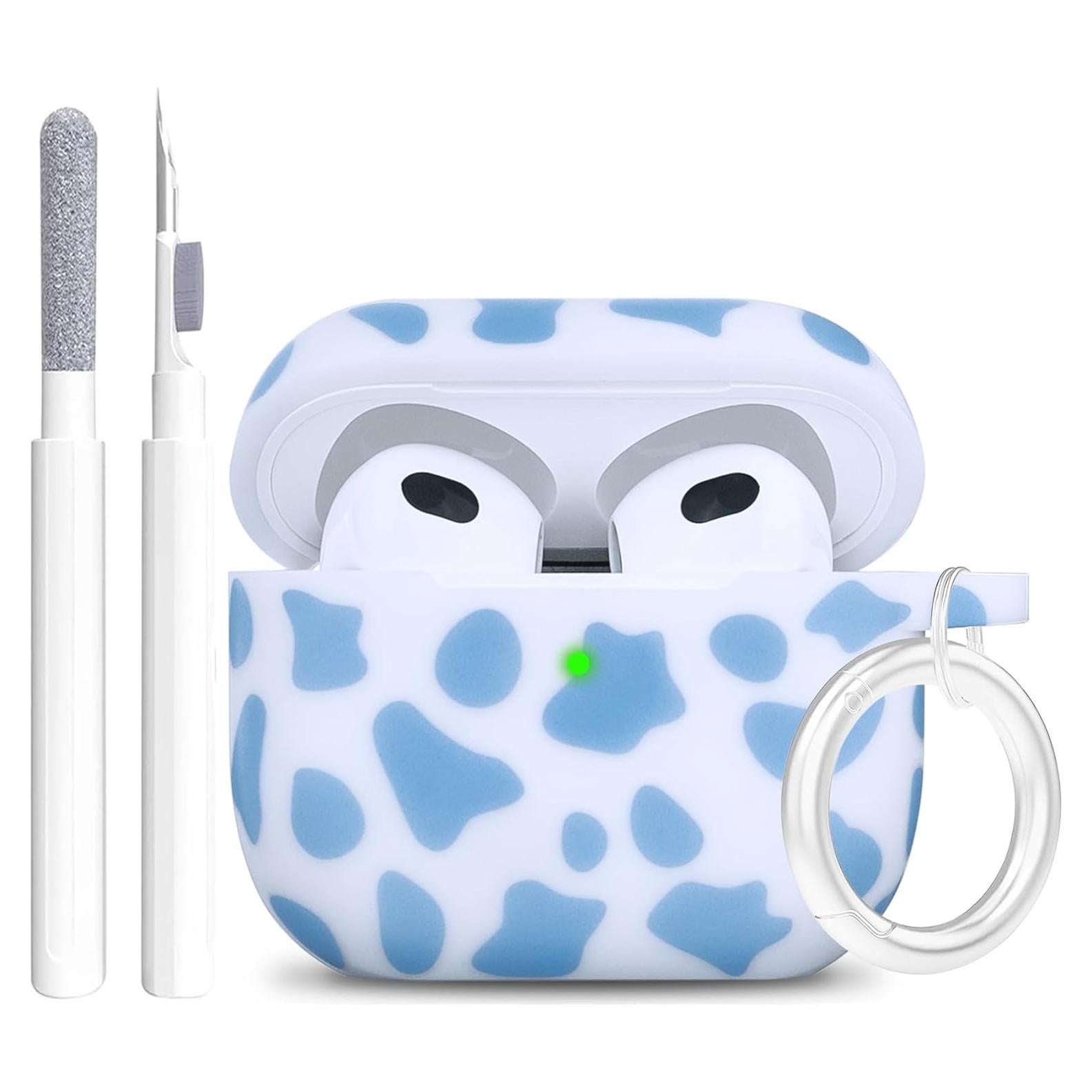 Funda de Silicona YOMPLOW para Airpods 3 Floral Azul con Llavero