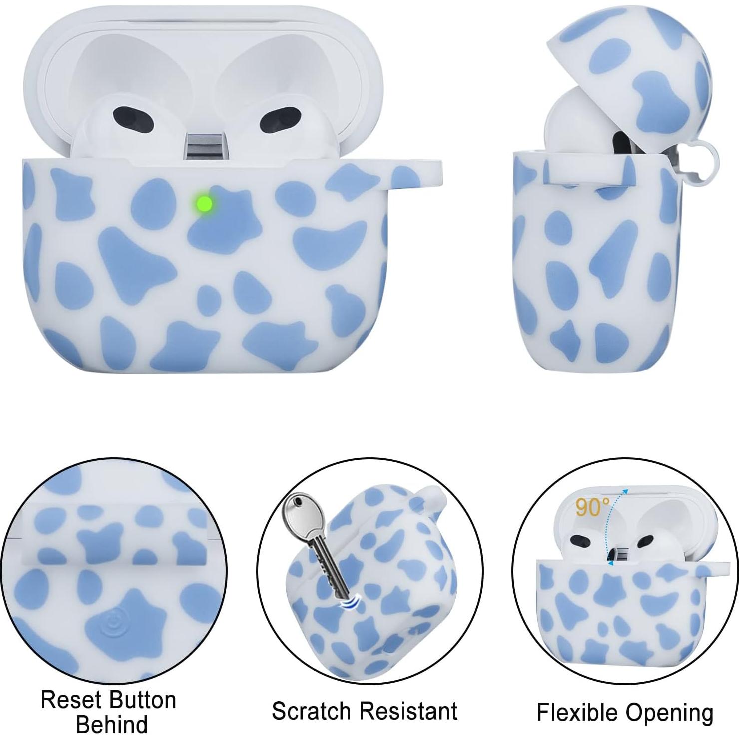 Funda de Silicona YOMPLOW para Airpods 3 Floral Azul con Llavero
