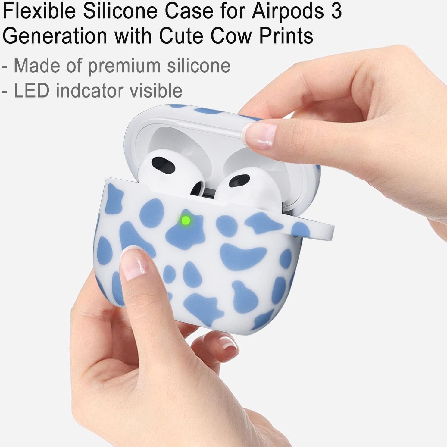 Funda de Silicona YOMPLOW para Airpods 3 Floral Azul con Llavero