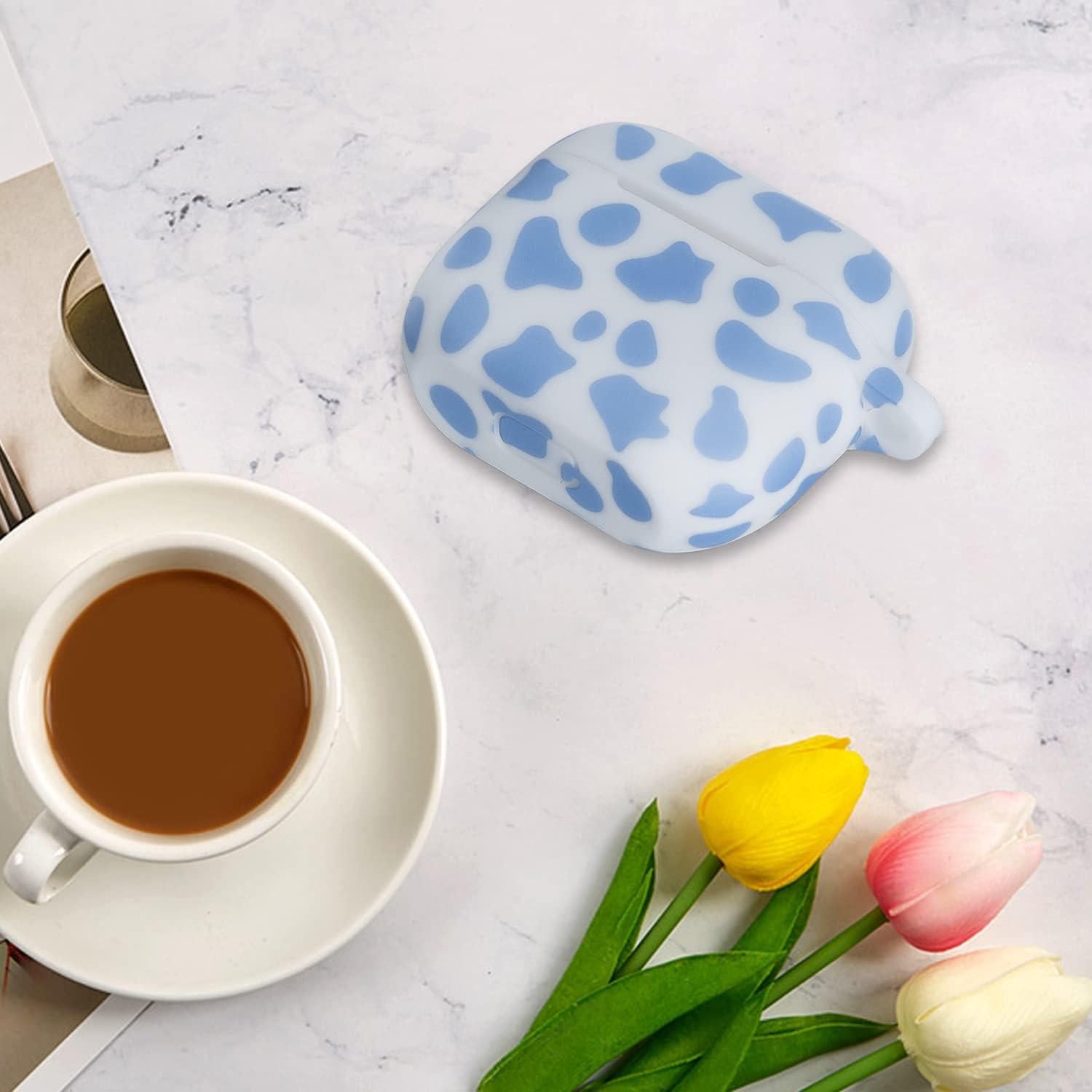 Funda de Silicona YOMPLOW para Airpods 3 Floral Azul con Llavero