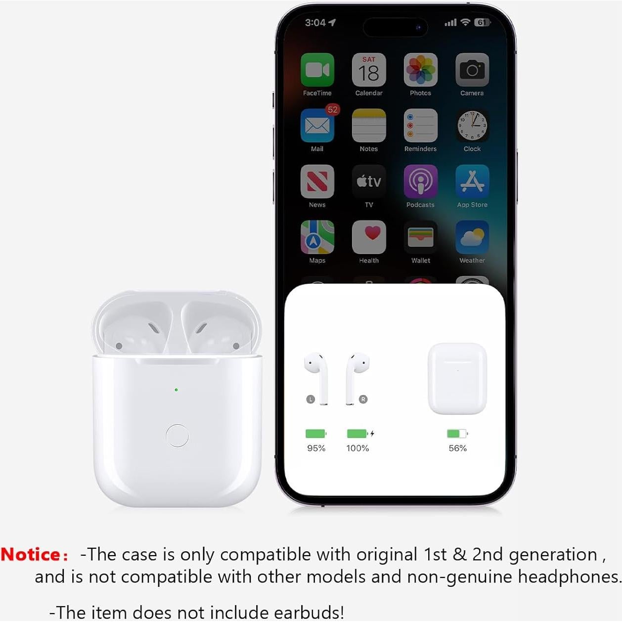 Funda de Carga Inalámbrica TRLYKD para AirPods 1 y 2 Blanca