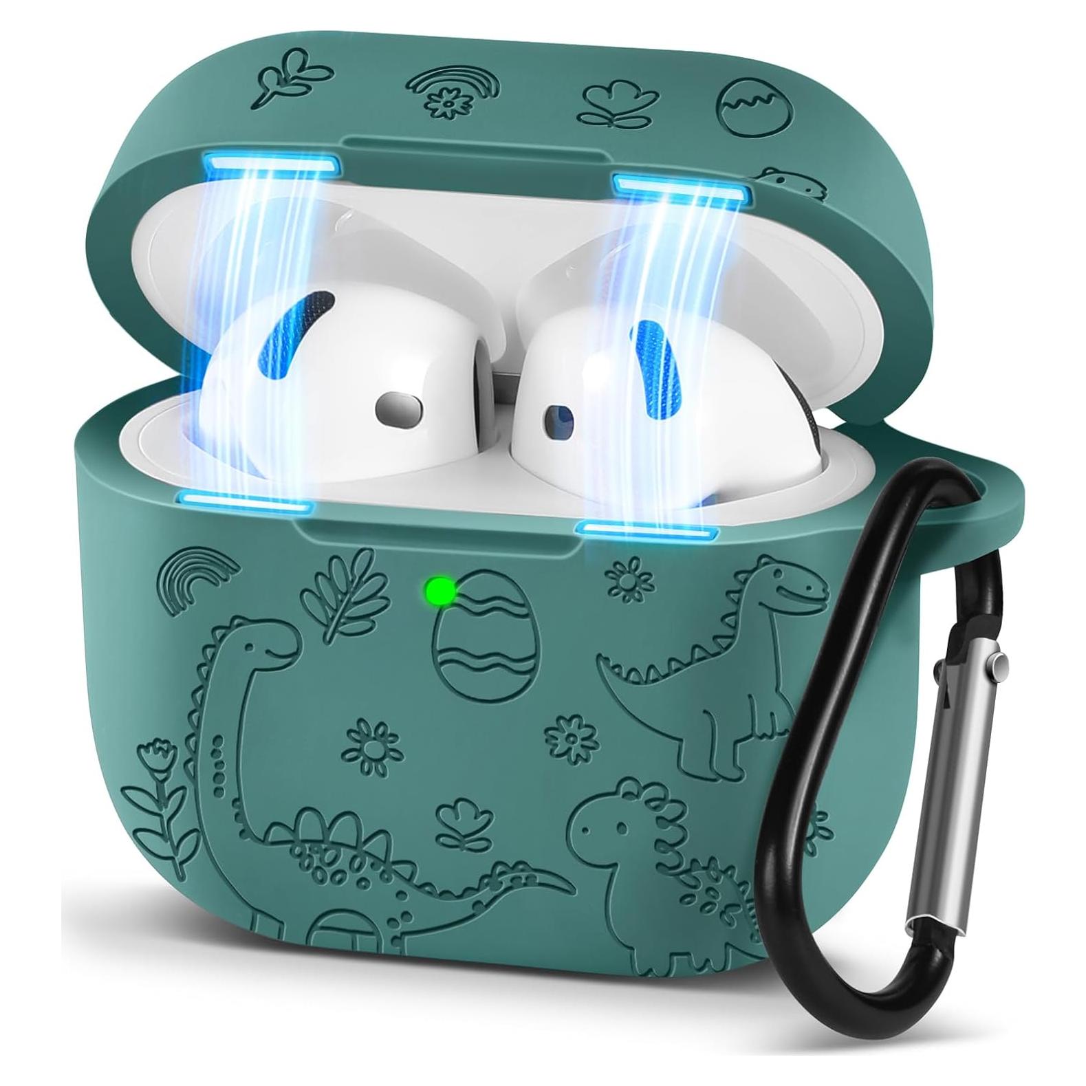Funda Silicona 3D Boaretiu para AirPods 4 Dinosaurio Verde