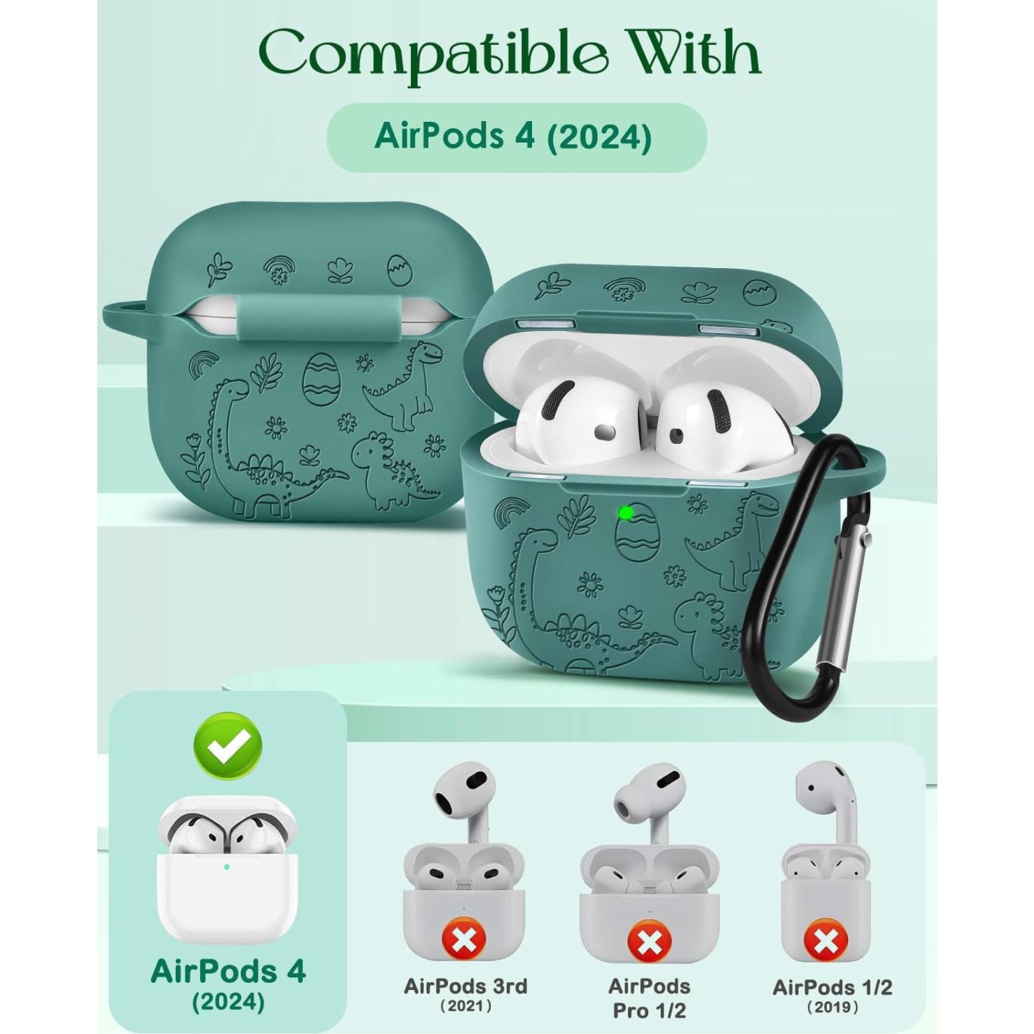 Funda Silicona 3D Boaretiu para AirPods 4 Dinosaurio Verde