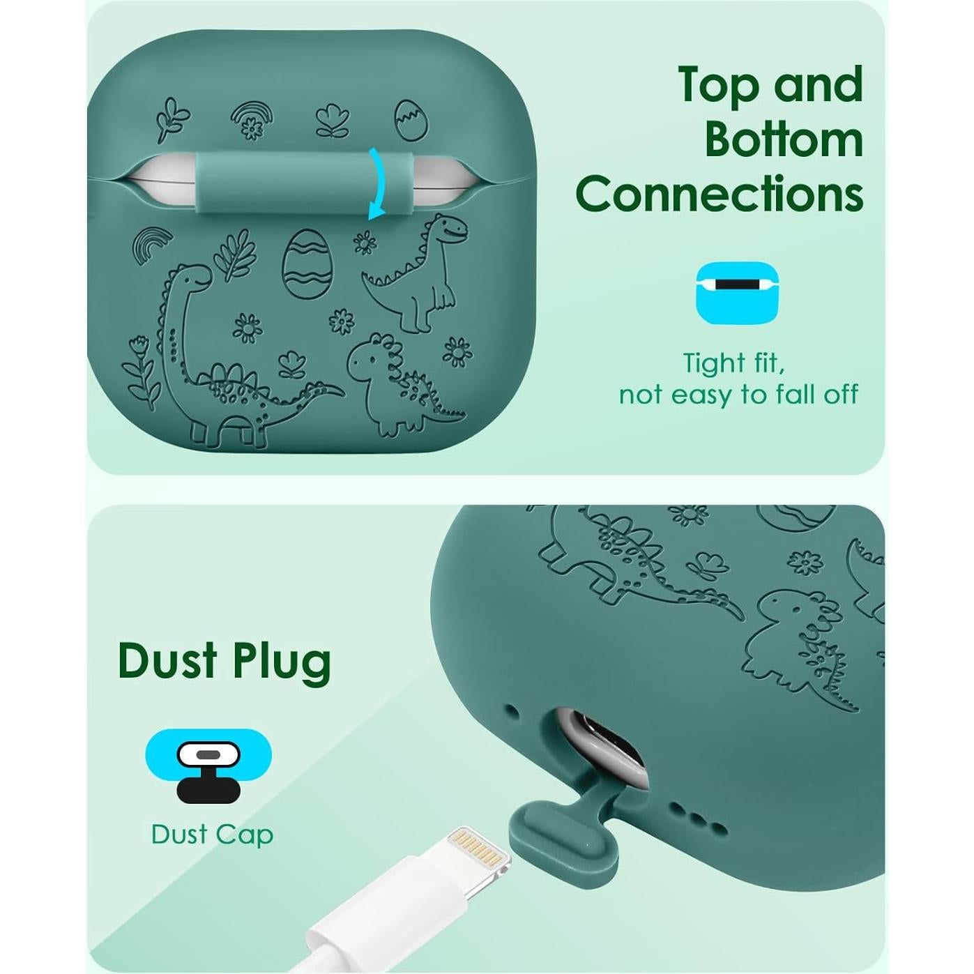 Funda Silicona 3D Boaretiu para AirPods 4 Dinosaurio Verde