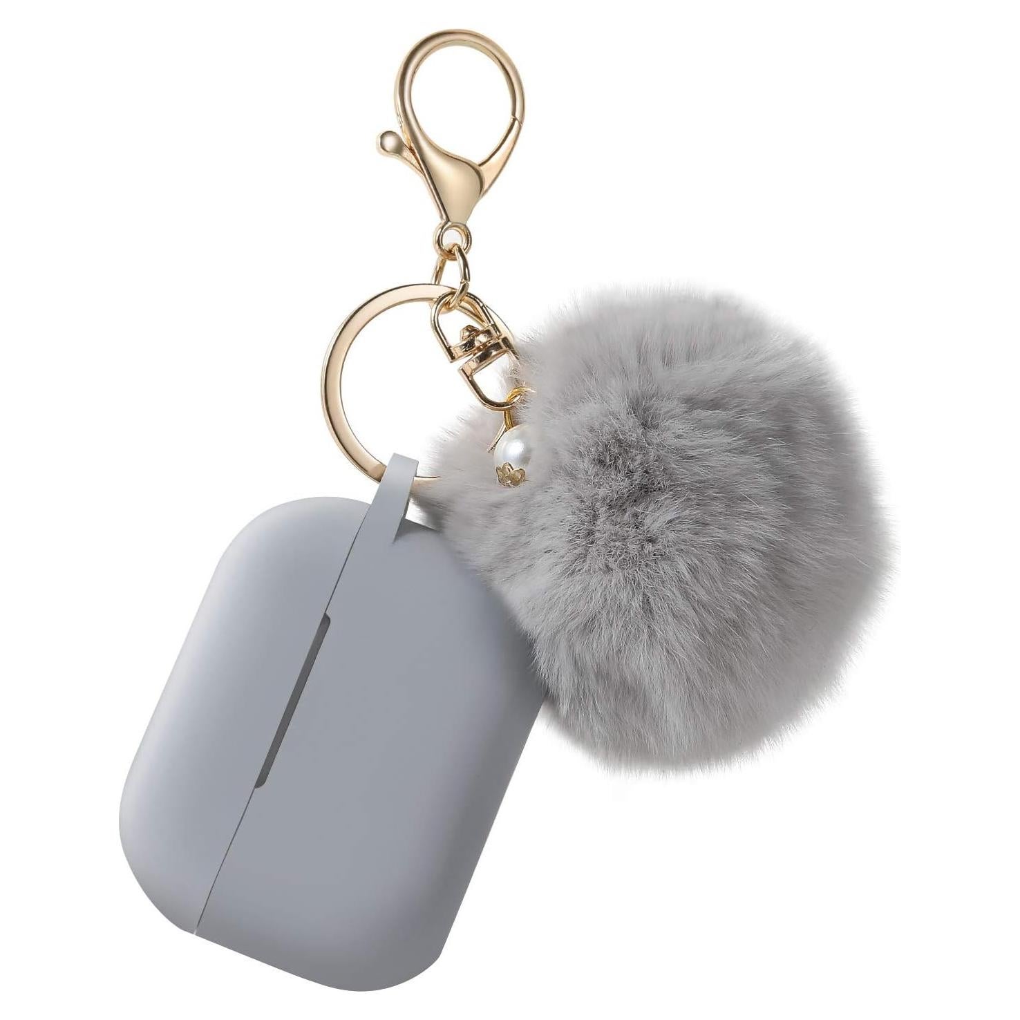 Funda Protectora Silicona Airpods Pro 2019 con Llavero Pom Pom Gris