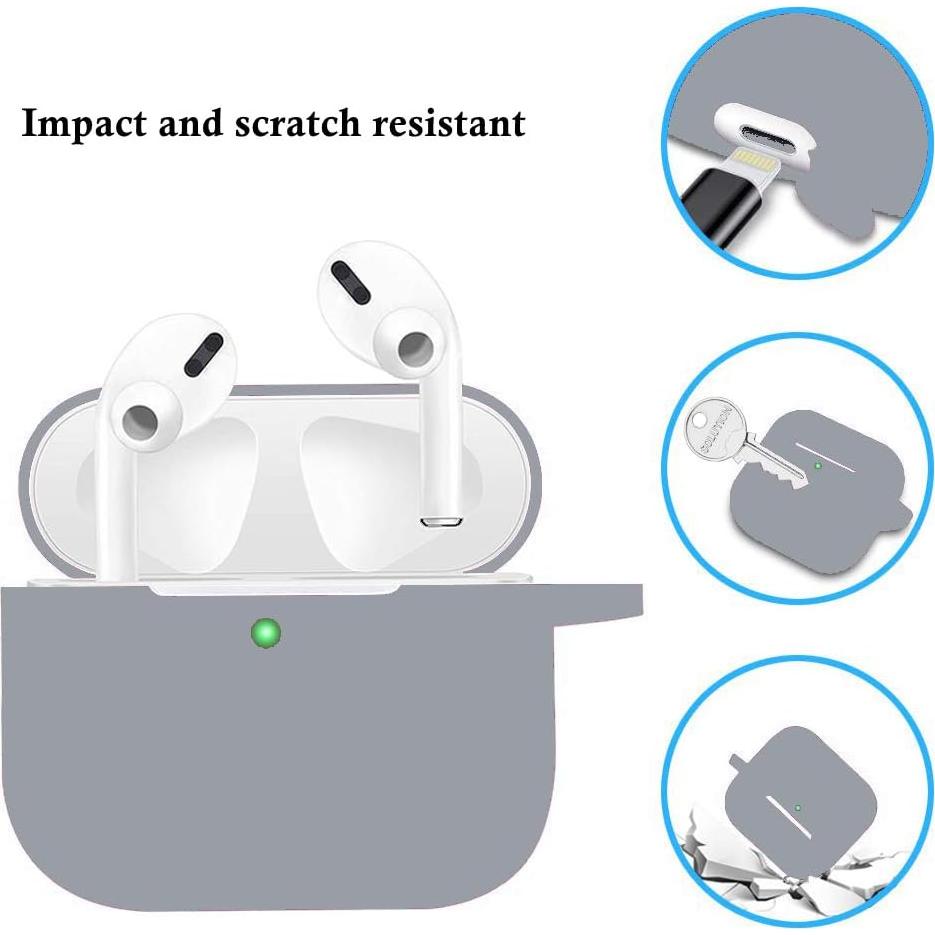 Funda Protectora Silicona Airpods Pro 2019 con Llavero Pom Pom Gris