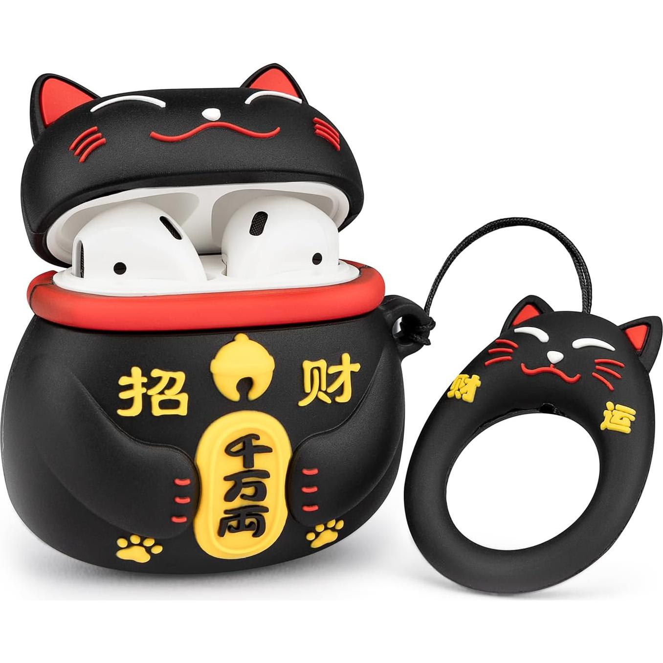 Funda de AirPods YONOCOSTA Gato Negro de la Suerte PVC