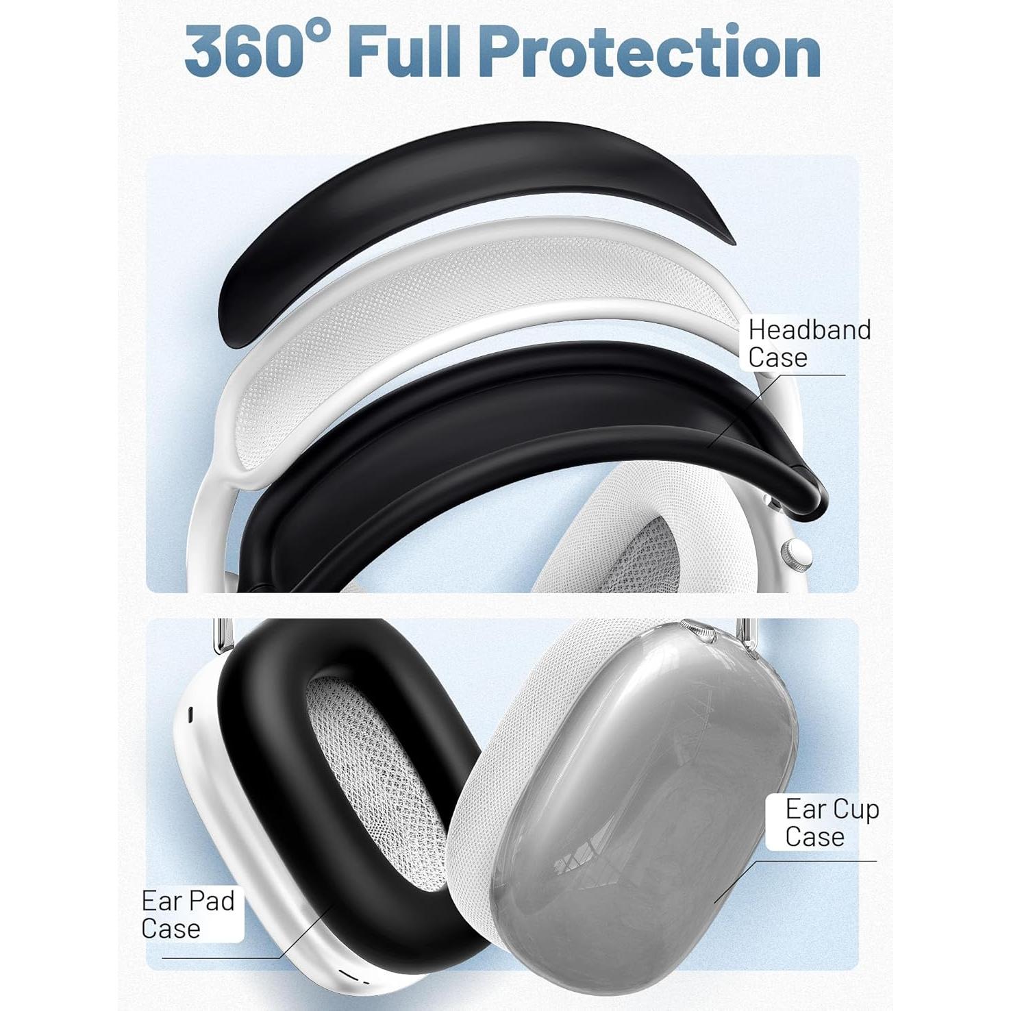 Funda de silicona 4 en 1 para AirPods Max Cverny - Negro