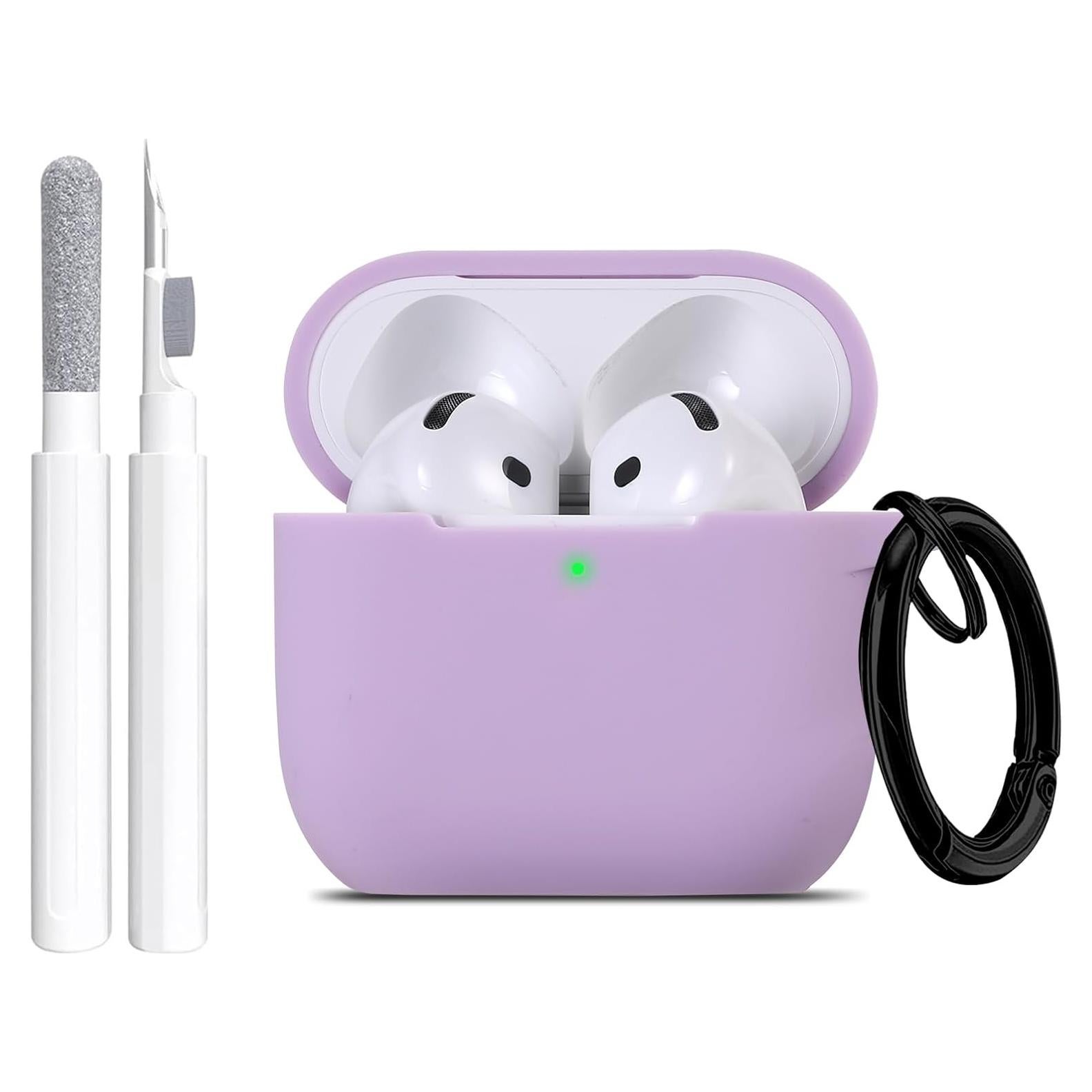 Funda de Silicona Maxjoy para AirPods 4ta Generación 2024 - Púrpura Lavanda con Kit de Limpieza