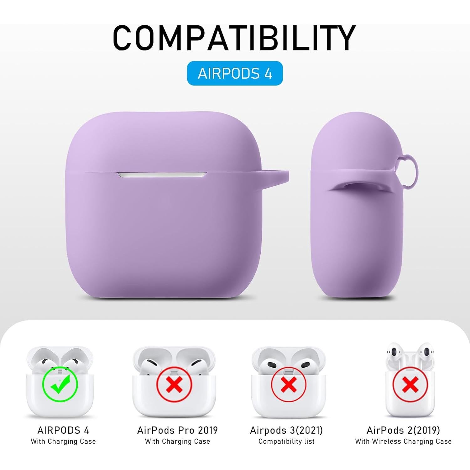 Funda de Silicona Maxjoy para AirPods 4ta Generación 2024 - Púrpura Lavanda con Kit de Limpieza
