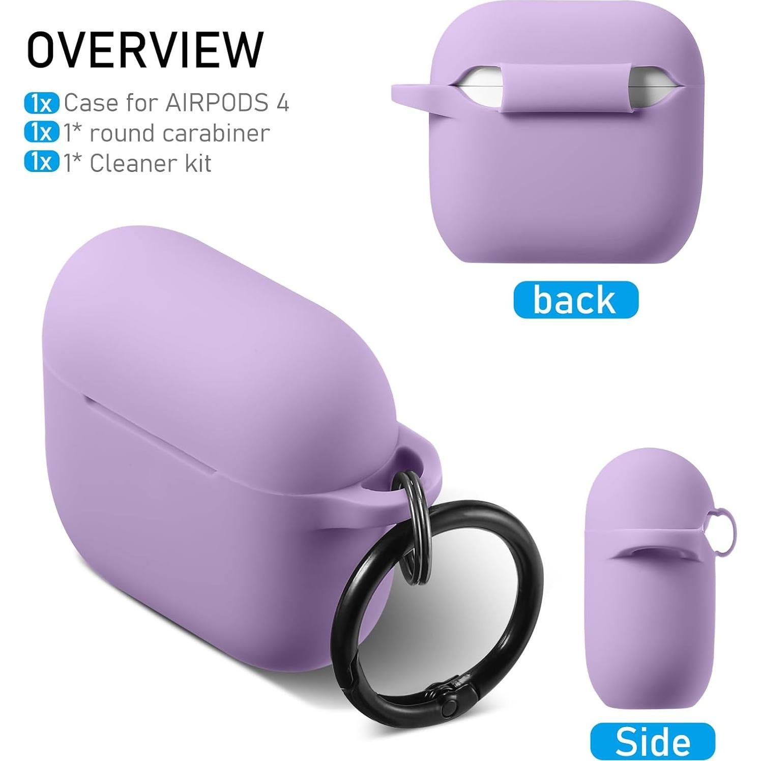 Funda de Silicona Maxjoy para AirPods 4ta Generación 2024 - Púrpura Lavanda con Kit de Limpieza