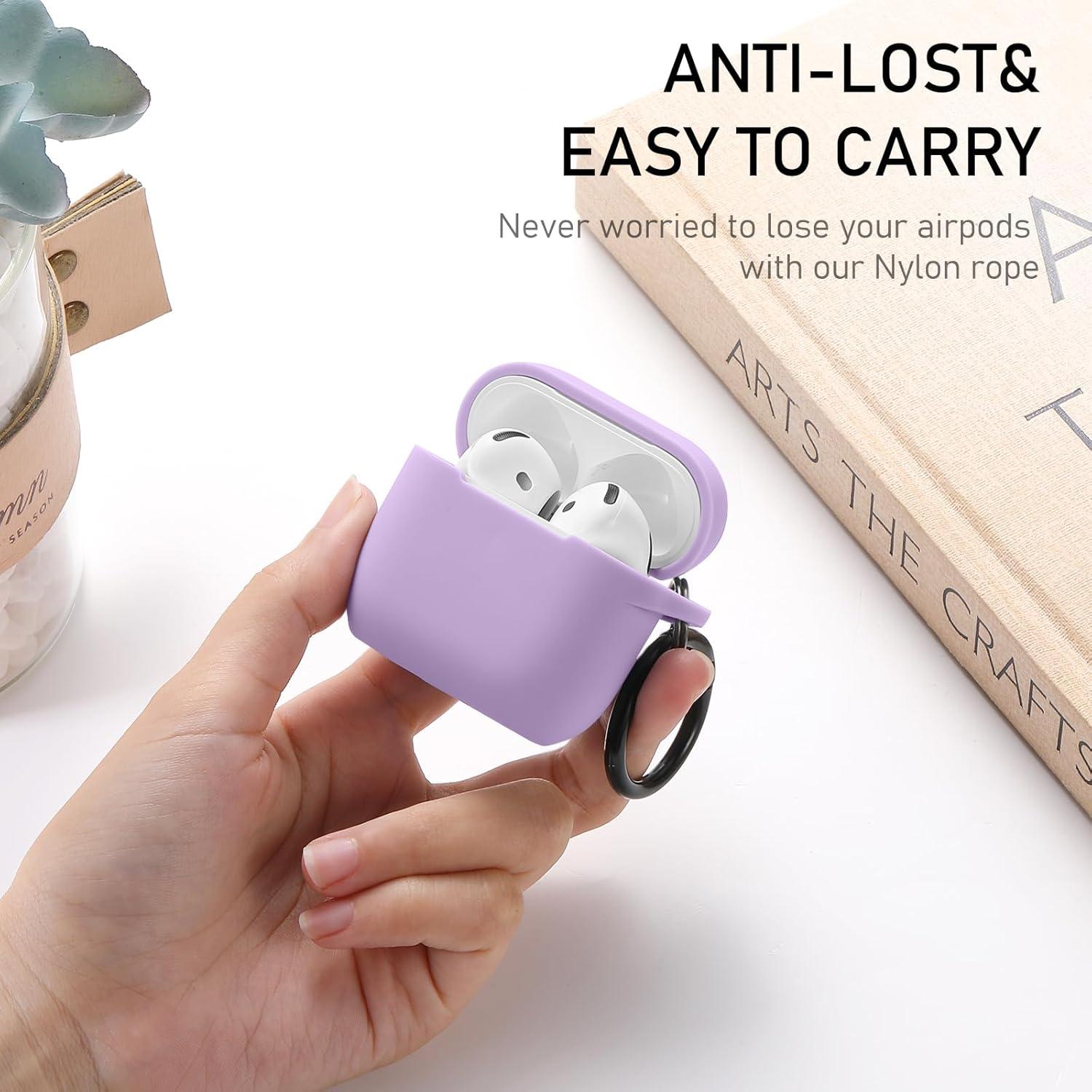 Funda de Silicona Maxjoy para AirPods 4ta Generación 2024 - Púrpura Lavanda con Kit de Limpieza