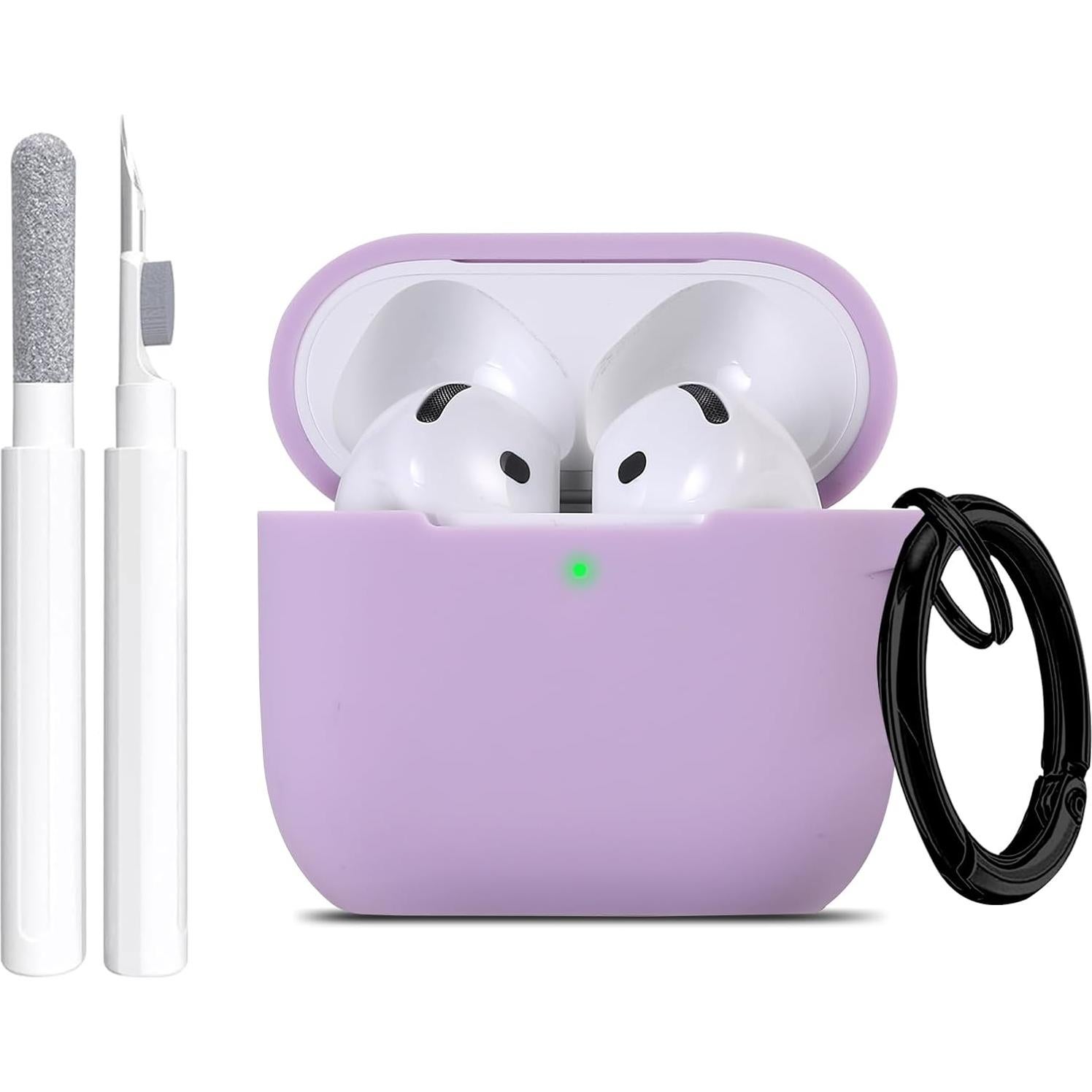 Funda de Silicona Maxjoy para AirPods 4ta Generación 2024 - Púrpura Lavanda con Kit de Limpieza