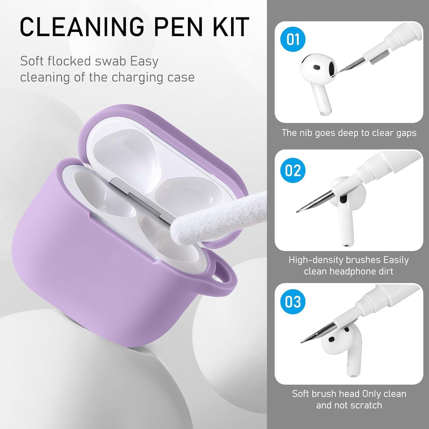 Funda de Silicona Maxjoy para AirPods 4ta Generación 2024 - Púrpura Lavanda con Kit de Limpieza