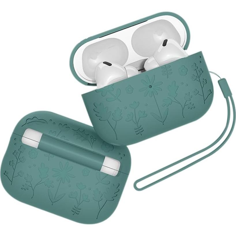 Funda Silicona Verde Floral para AirPods Pro 2da Gen 2022