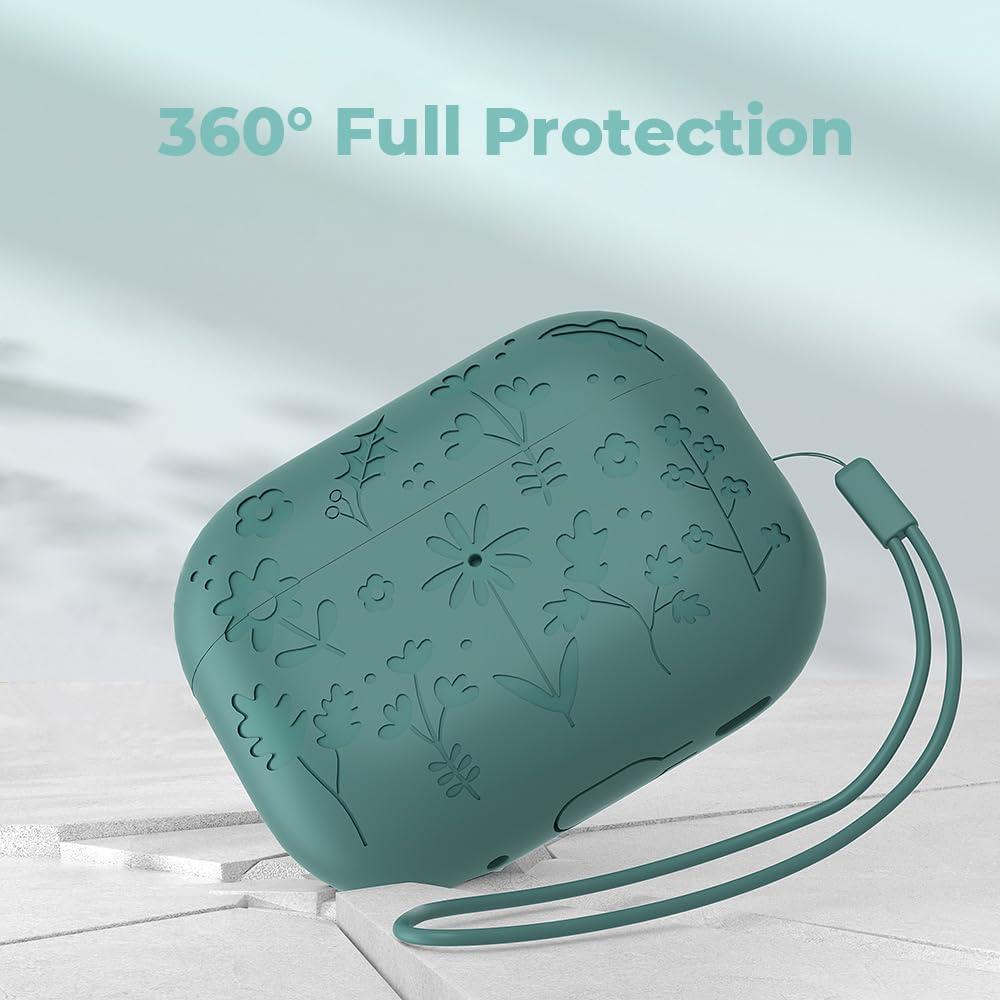 Funda Silicona Verde Floral para AirPods Pro 2da Gen 2022