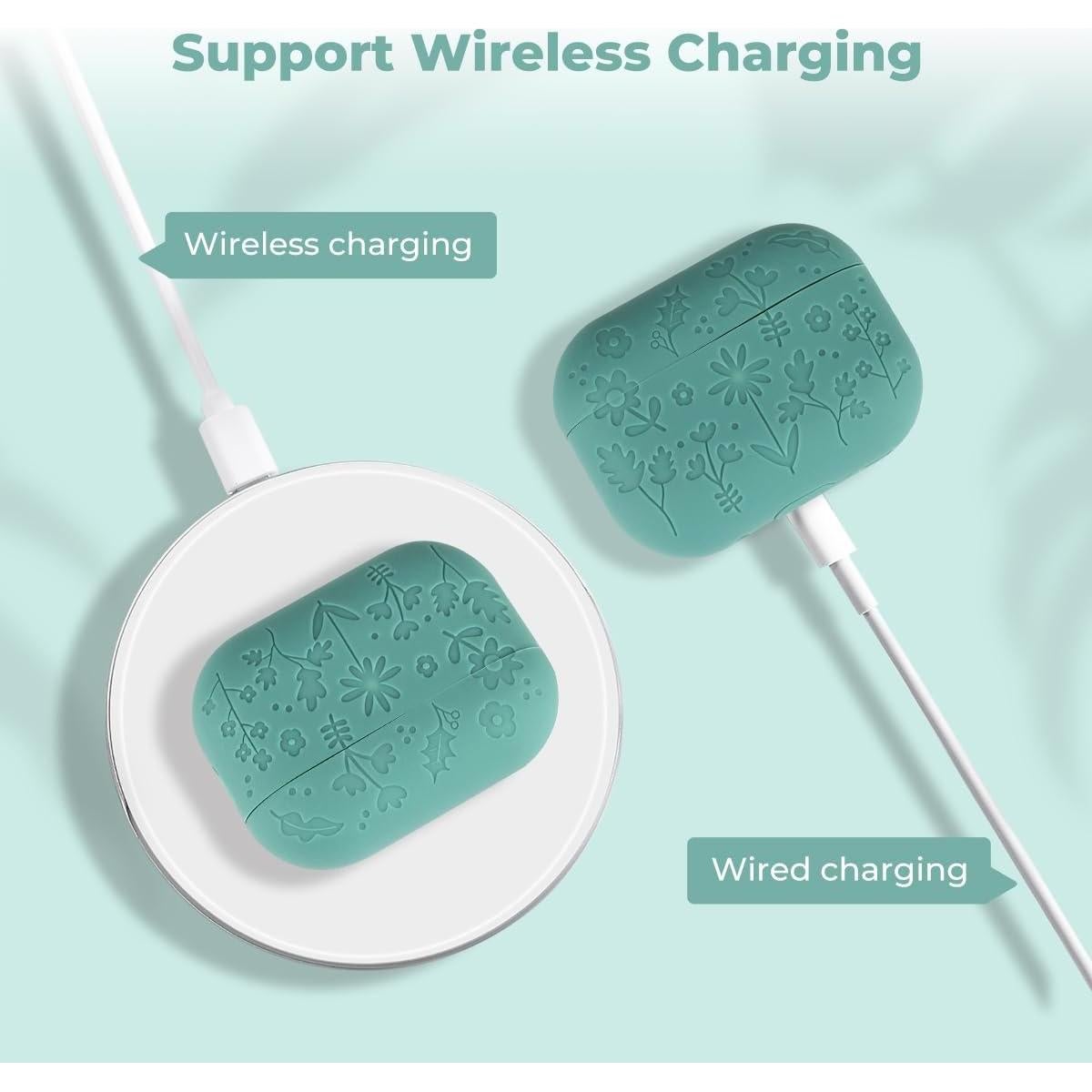 Funda Silicona Verde Floral para AirPods Pro 2da Gen 2022