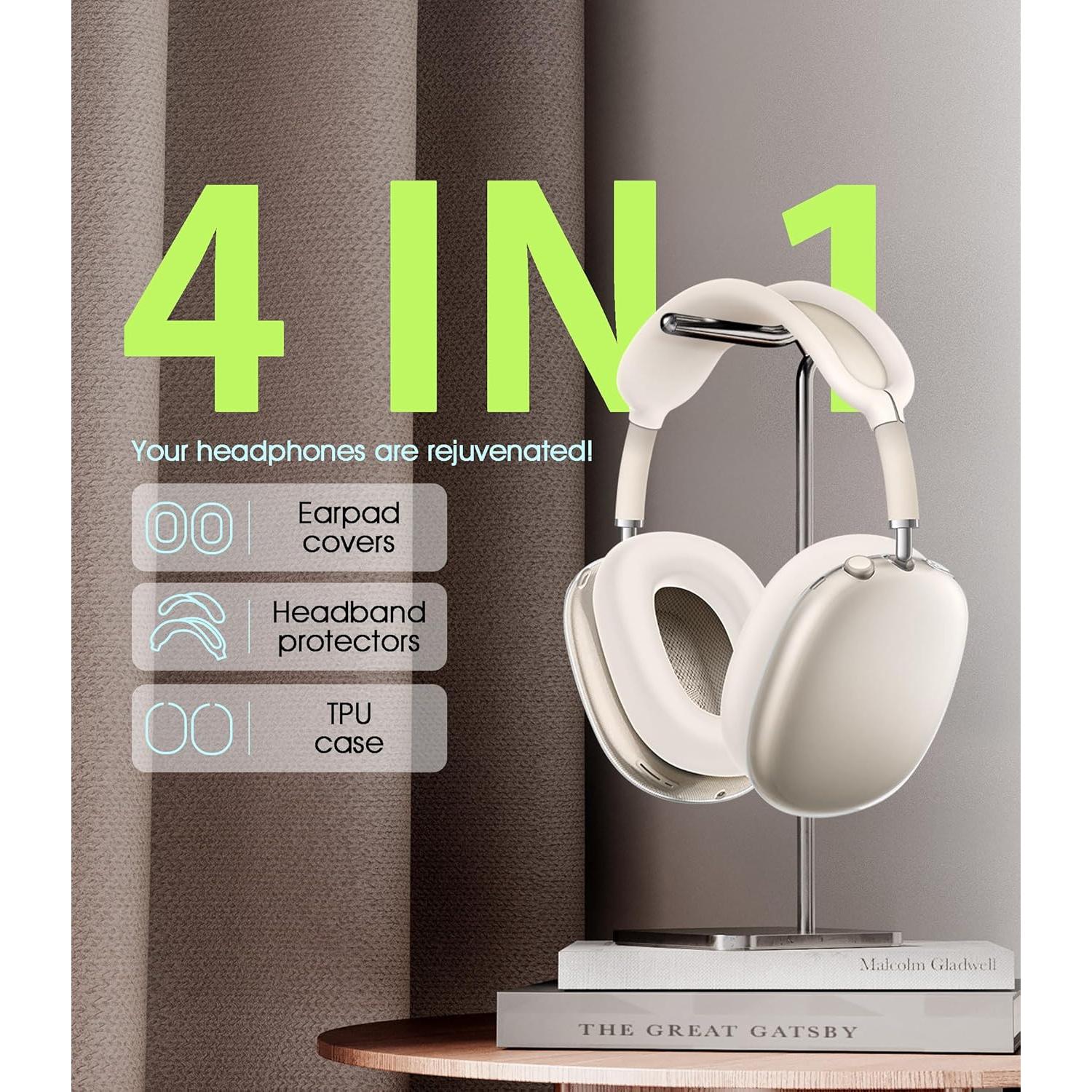 Funda Seltureone 4 en 1 para AirPods Max - Silicona TPU Transparente