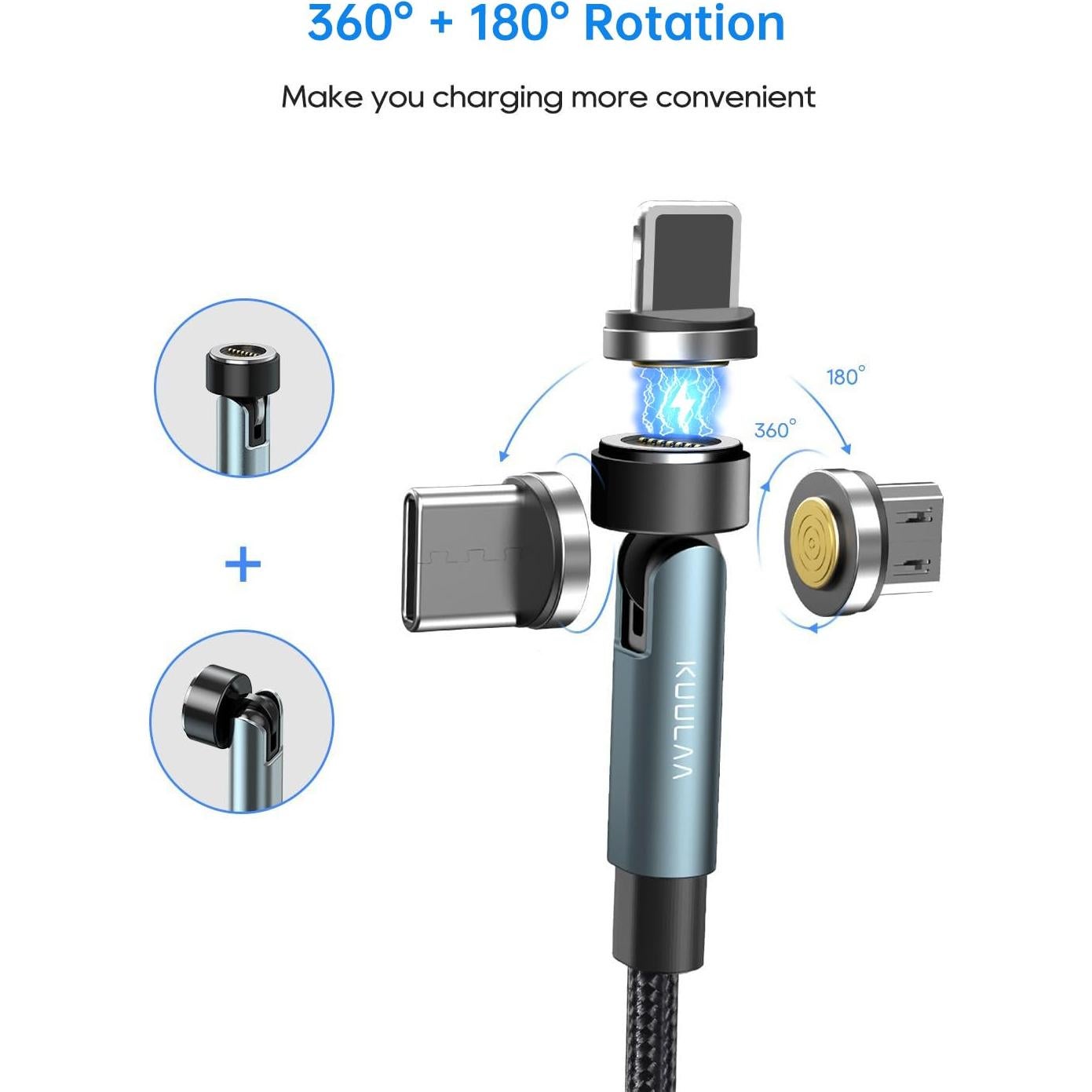 Cable de Carga Magnético Kuulaa 7PIN 3FT 2Pack Carga Rápida 3A