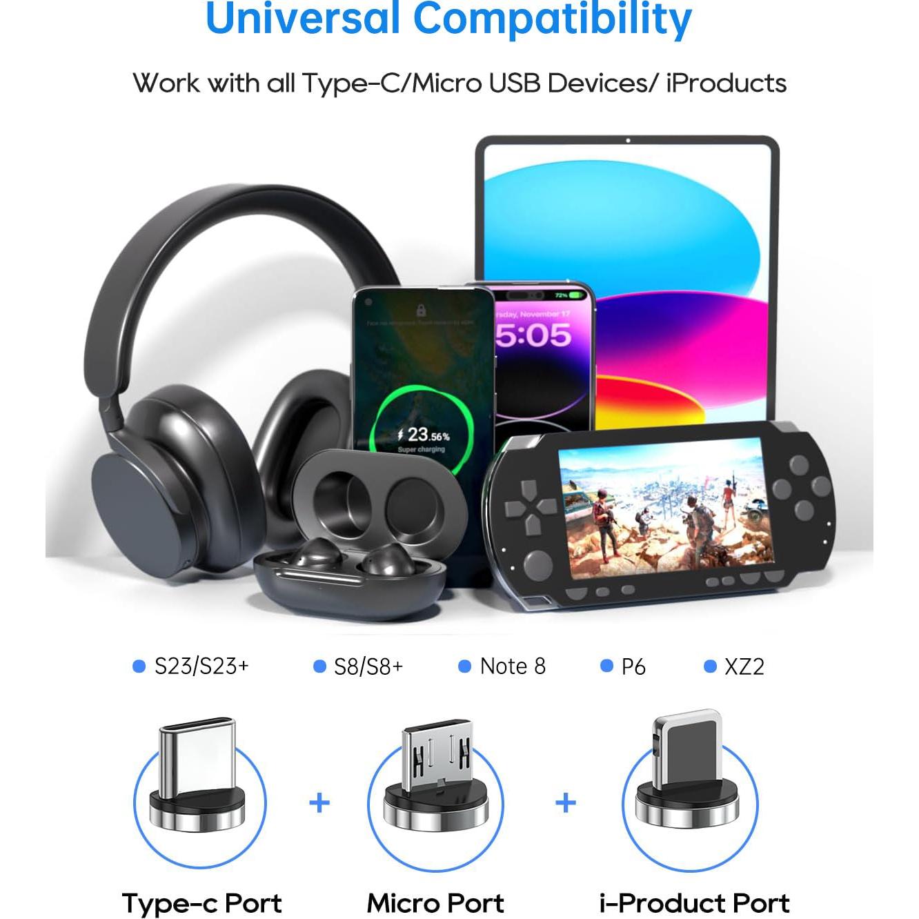 Cable de Carga Magnético Kuulaa 7PIN 3FT 2Pack Carga Rápida 3A