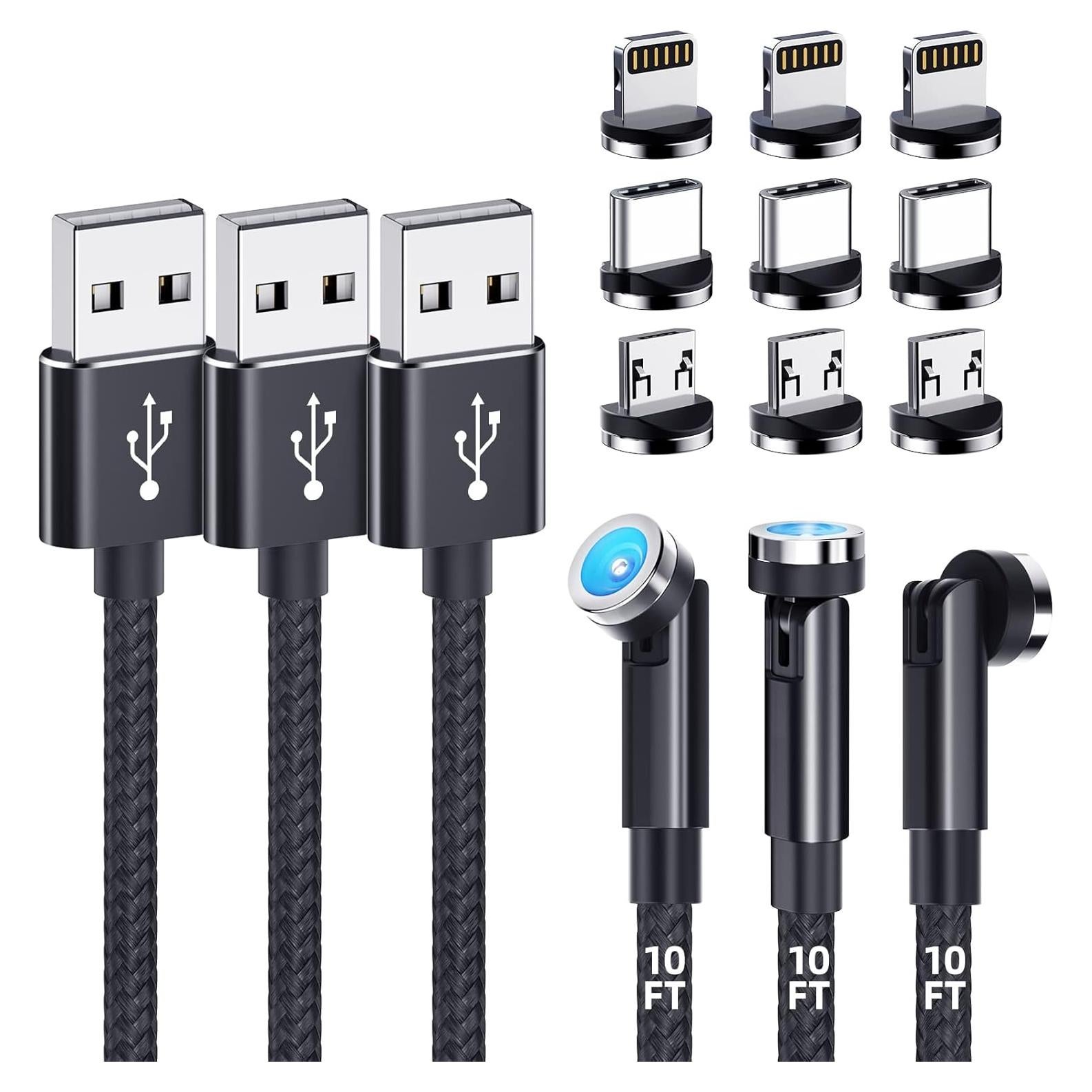 Cable de Carga Magnético 3-en-1 3.05m Negro - Keshow