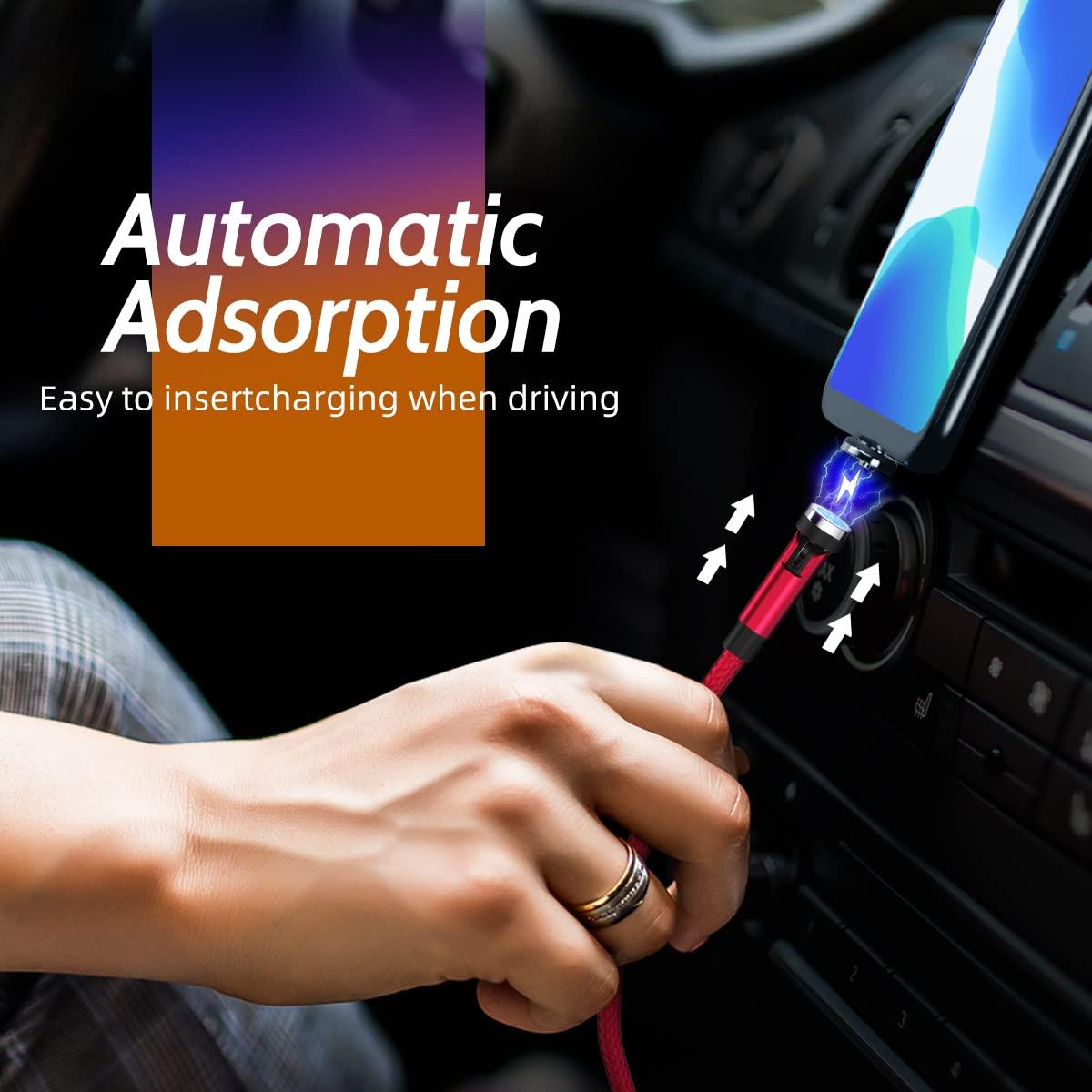 Cable de Carga Magnético 3 en 1 ANMONE 540° Rojo 2x3ft 2x6ft