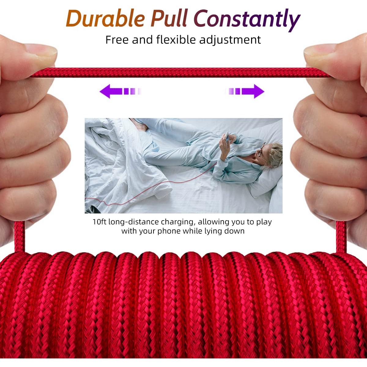 Cable de Carga Magnético 3 en 1 ANMONE 540° Rojo 2x3ft 2x6ft