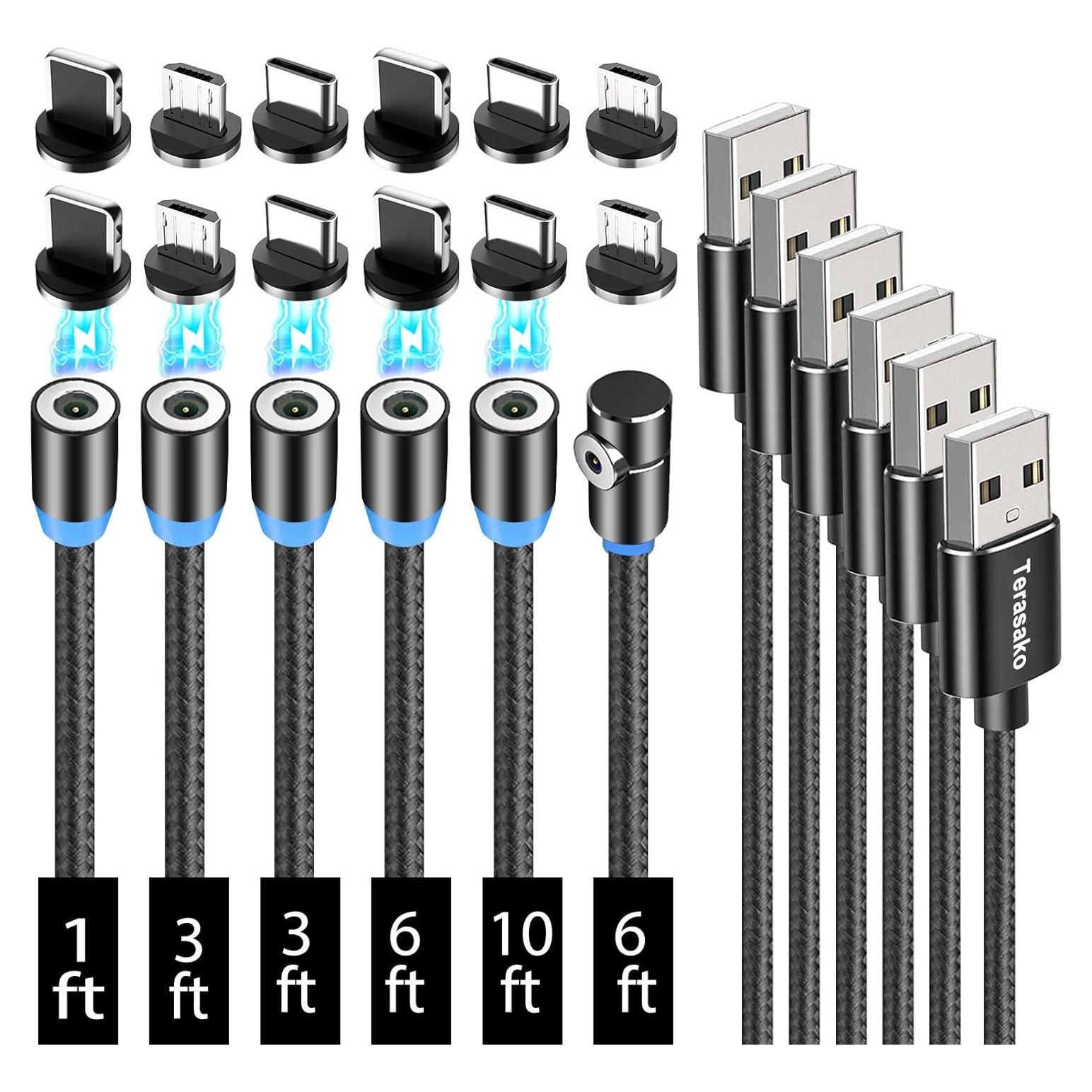 Cable de Carga Magnético Terasako 6-Pack 30cm a 304cm 3 en 1